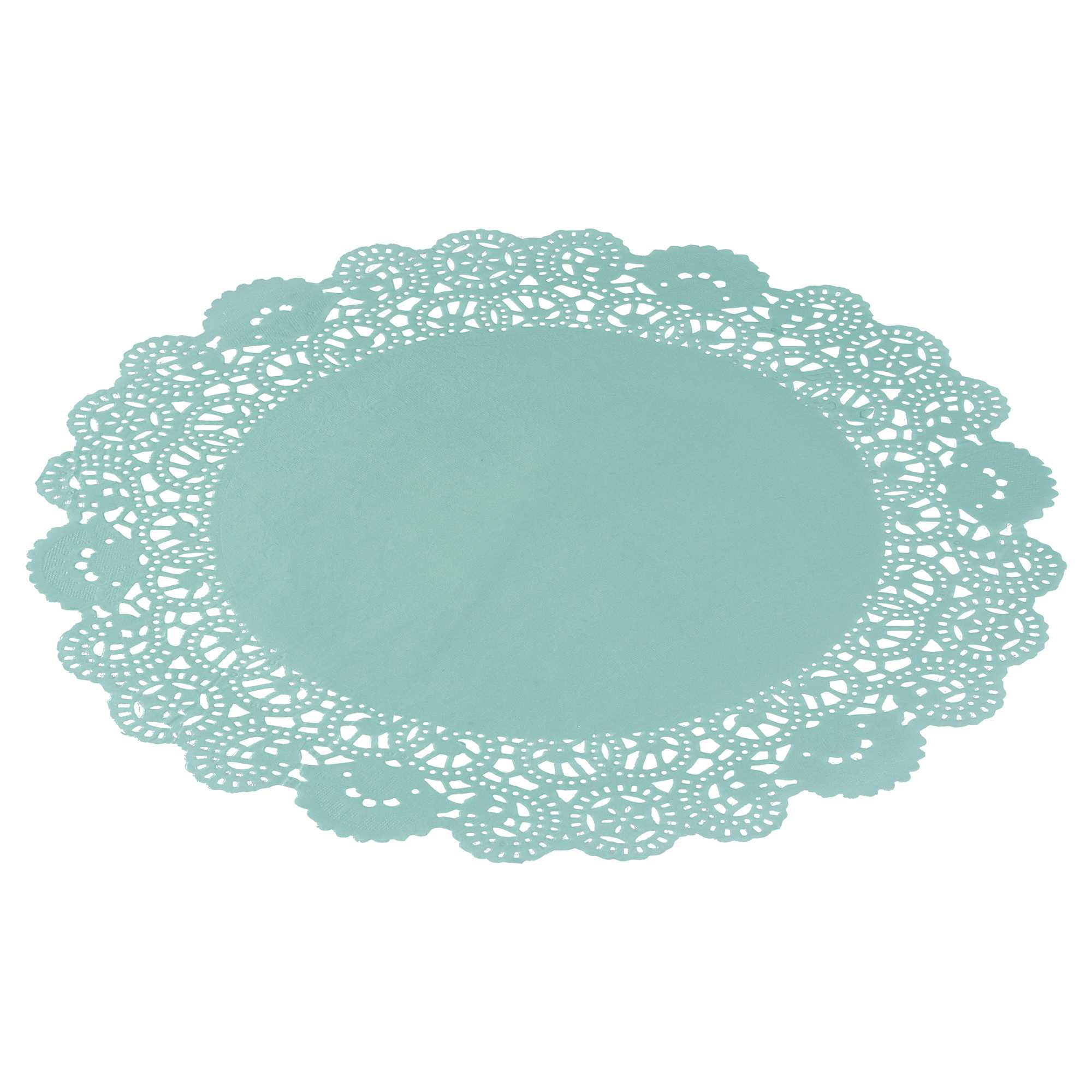 Pastry Tek Round Teal Paper Doilies - Lace - 12" x 12" - 100 count box