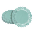 Pastry Tek Round Teal Paper Doilies - Lace - 12" x 12" - 100 count box