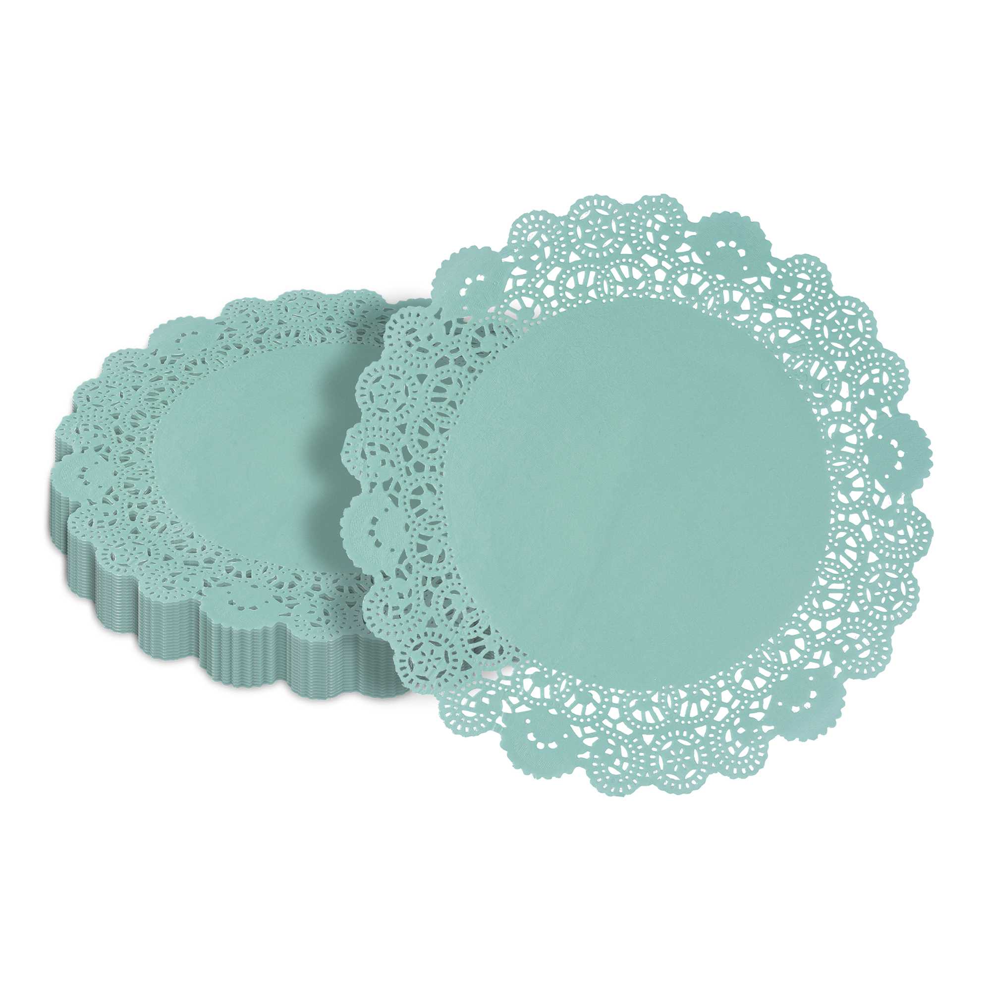 Pastry Tek Round Teal Paper Doilies - Lace - 12" x 12" - 100 count box