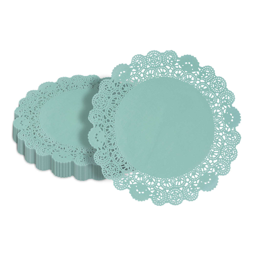 Pastry Tek Round Teal Paper Doilies - Lace - 12" x 12" - 4000 count box