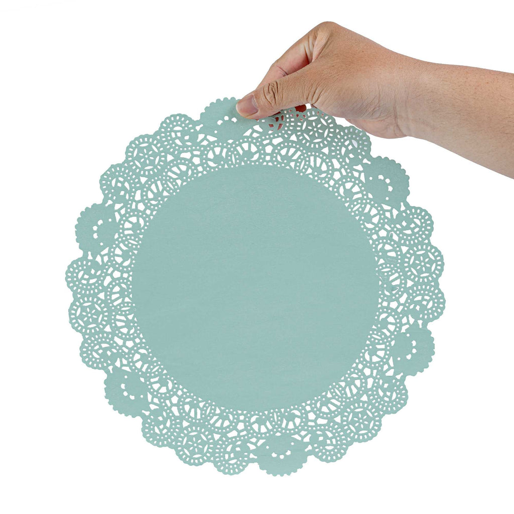 Pastry Tek Round Teal Paper Doilies - Lace - 12" x 12" - 4000 count box