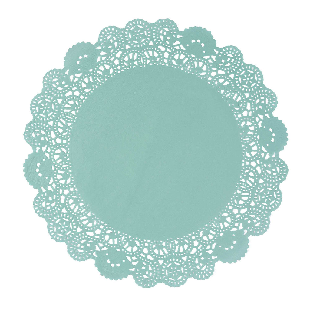 Pastry Tek Round Teal Paper Doilies - Lace - 12" x 12" - 4000 count box