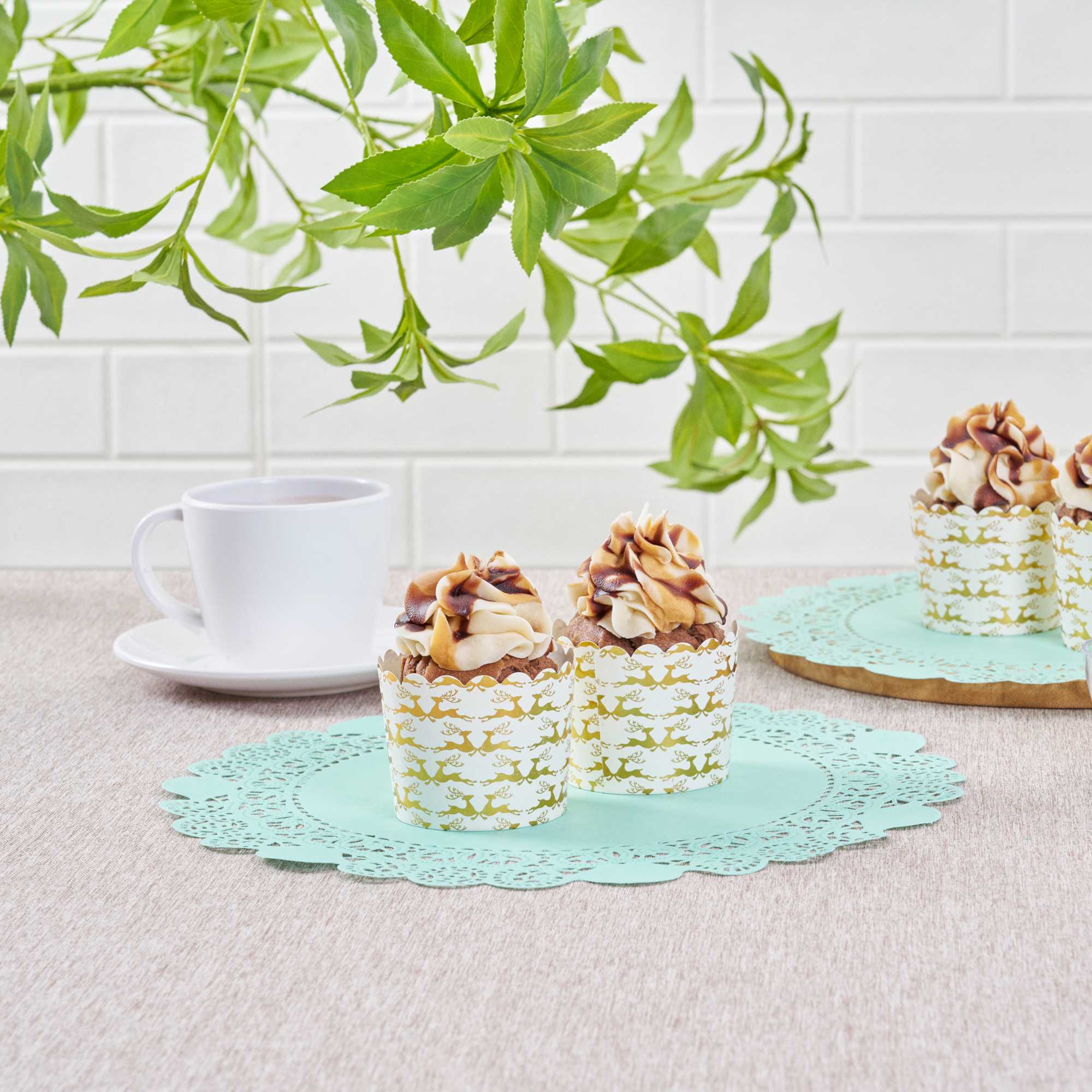 Pastry Tek Round Teal Paper Doilies - Lace - 12" x 12" - 100 count box