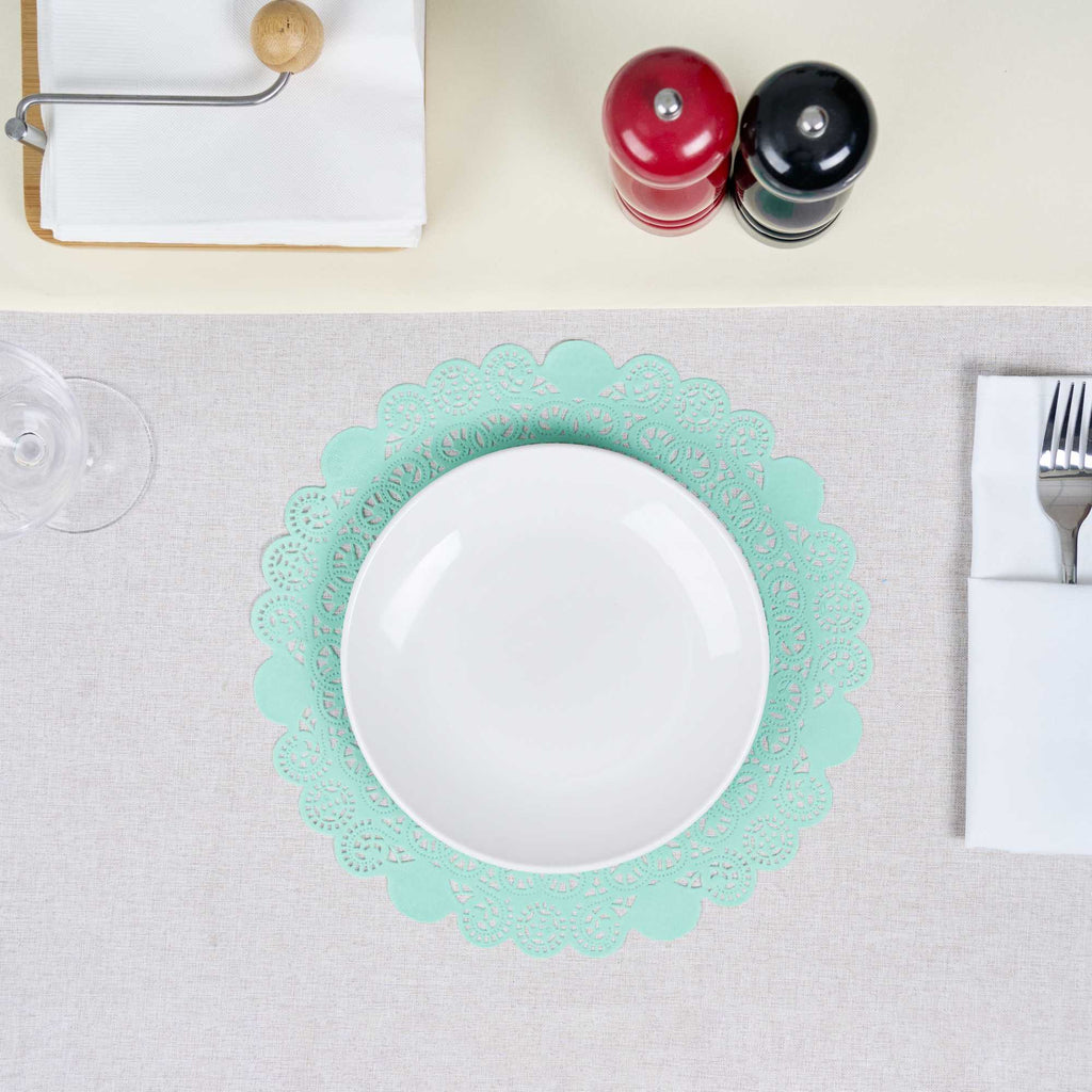 Pastry Tek Round Teal Paper Doilies - Lace - 12" x 12" - 100 count box