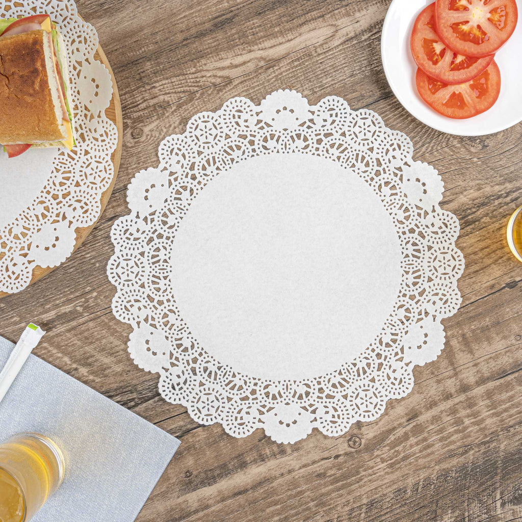 Pastry Tek Round White Paper Doilies - Lace - 12" x 12" - 4000 count box