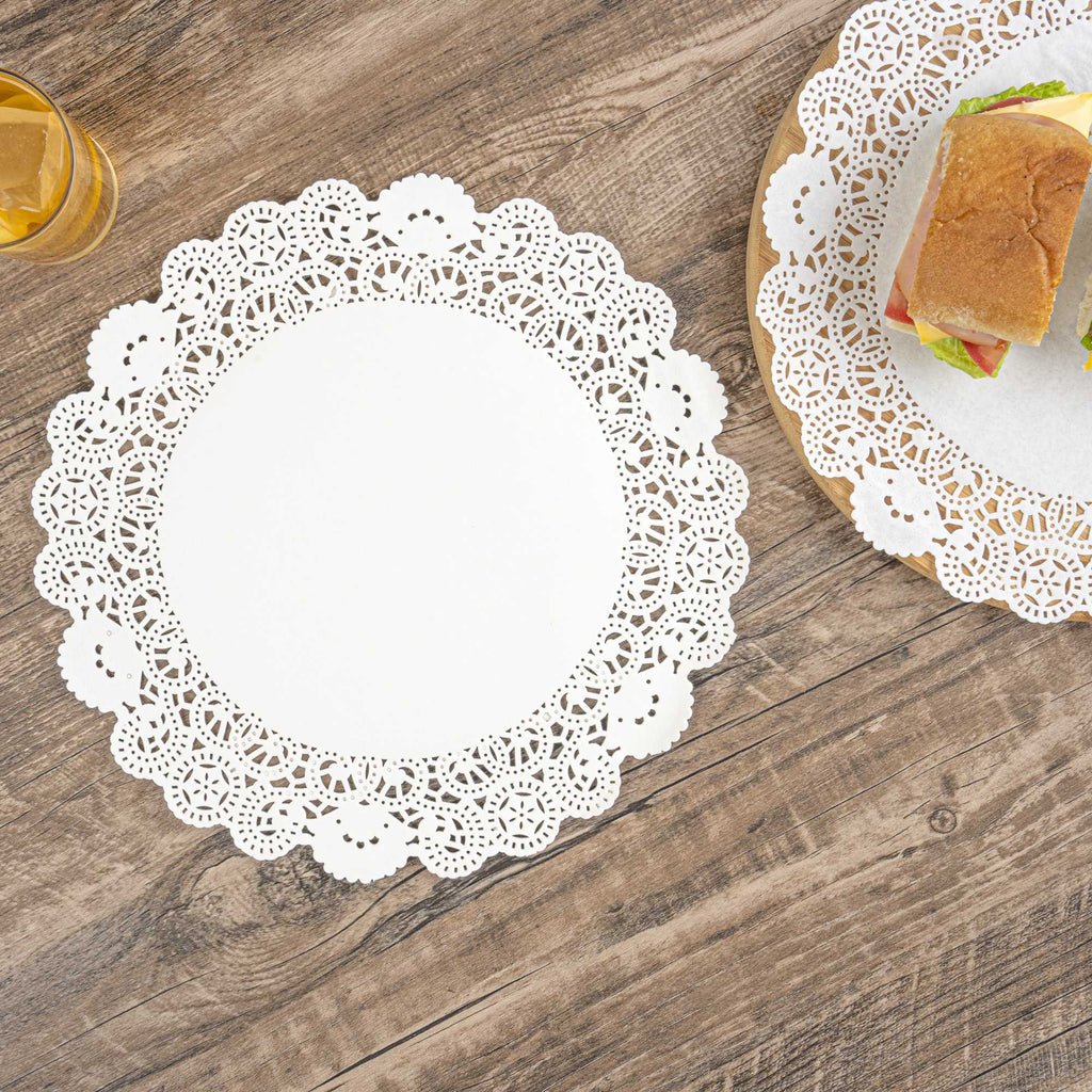 Pastry Tek Round White Paper Doilies - Lace - 12" x 12" - 100 count box