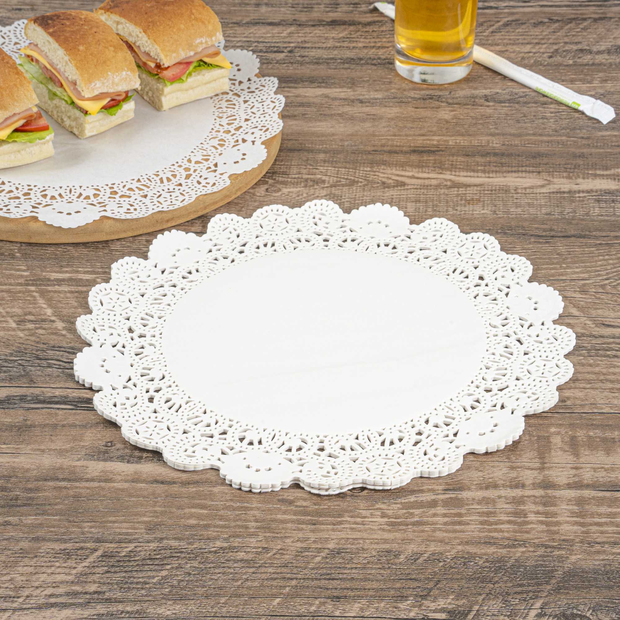 Pastry Tek Round White Paper Doilies - Lace - 12" x 12" - 100 count box