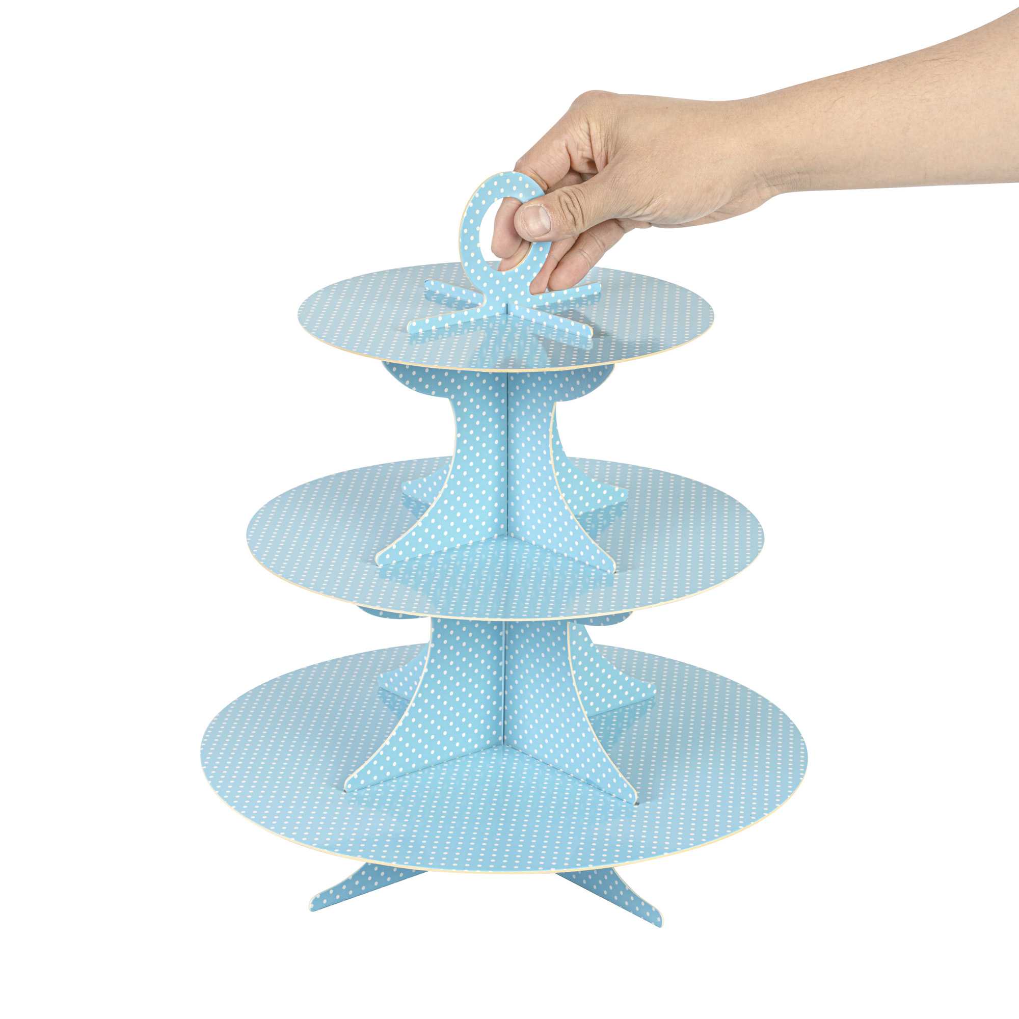 Pastry Tek Turquoise Cardboard Cupcake Stand - 3-Tier, White Polka Dots - 13 1/2" x 13 1/2" x 14" - 1 count box