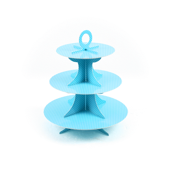 Pastry Tek Turquoise Cardboard Cupcake Stand - 3-Tier, White Polka Dots - 13 1/2" x 13 1/2" x 14" - 1 count box