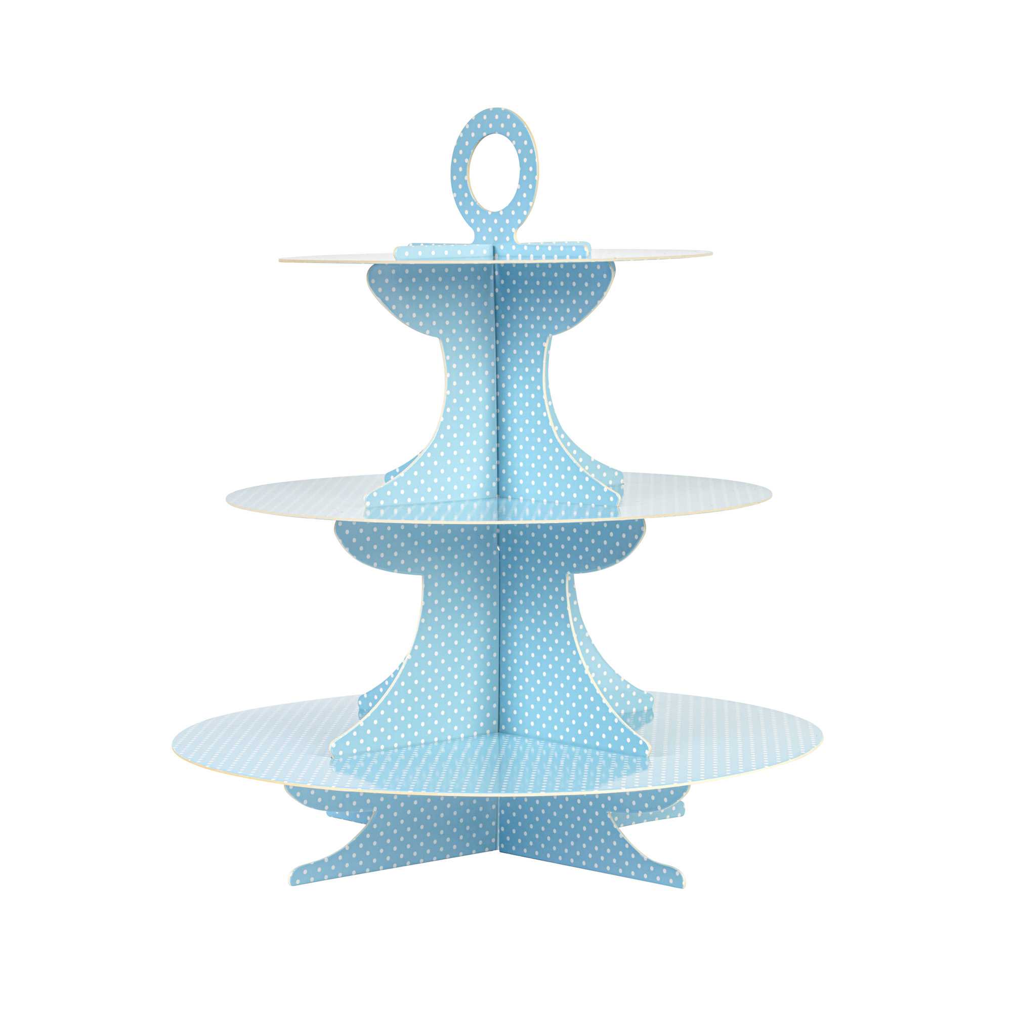 Pastry Tek Turquoise Cardboard Cupcake Stand - 3-Tier, White Polka Dots - 13 1/2" x 13 1/2" x 14" - 1 count box