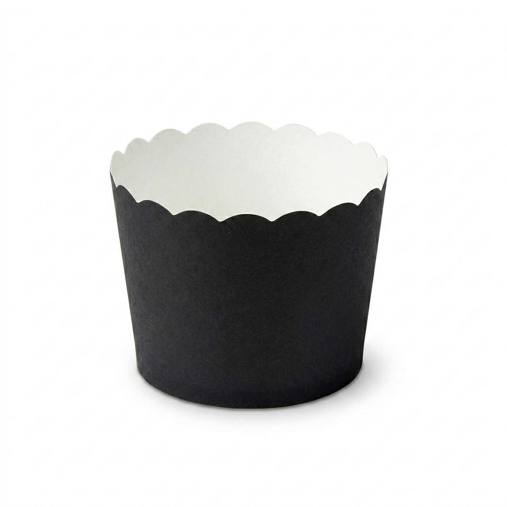 Panificio 3 oz Round Black Paper Mini Baking Cup - Scalloped - 2 1/2" x 2 1/2" x 1 3/4" - 200 count box