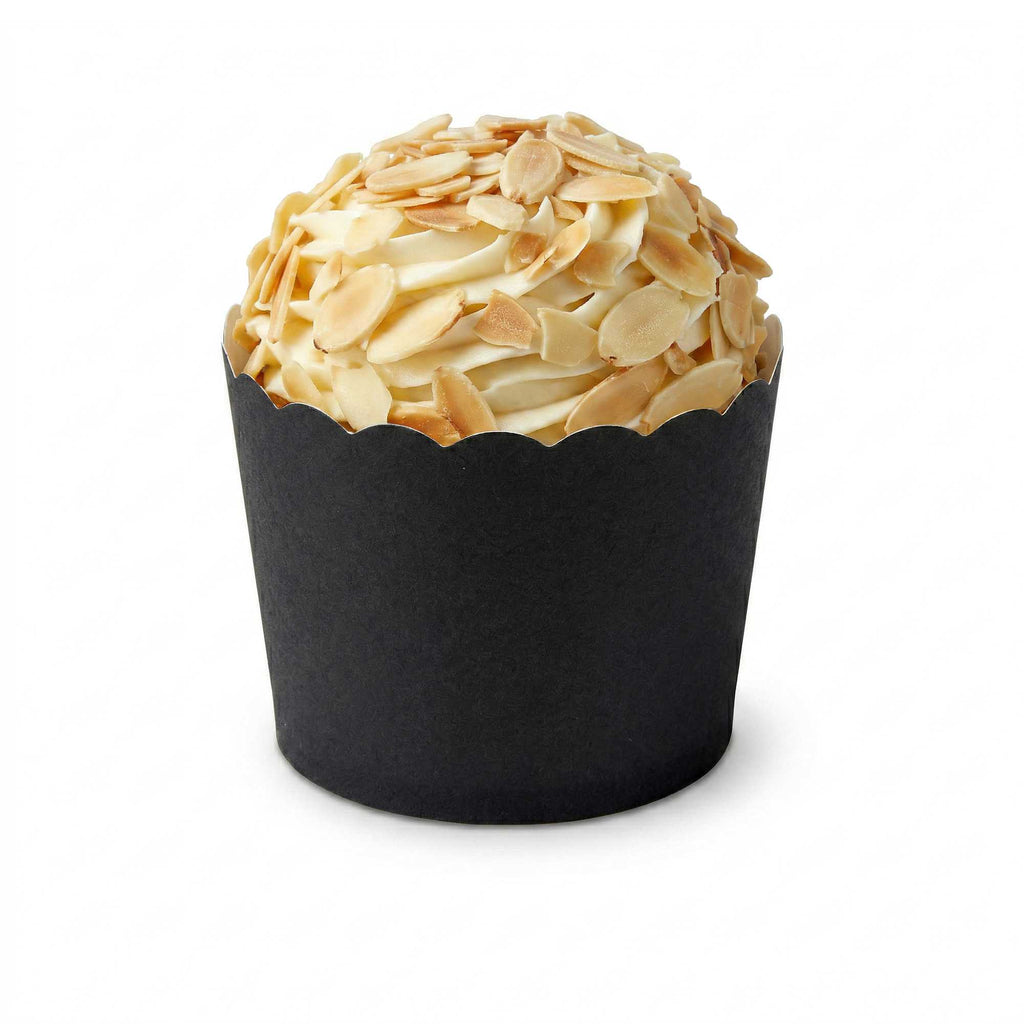 Panificio 3 oz Round Black Paper Mini Baking Cup - Scalloped - 2 1/2" x 2 1/2" x 1 3/4" - 200 count box