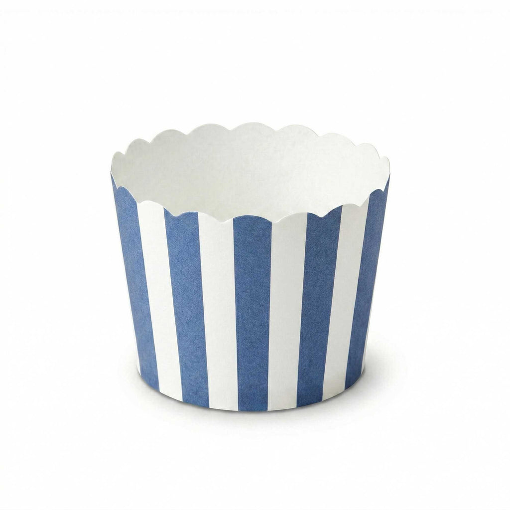 Panificio 3 oz Round Stripe Blue Paper Mini Baking Cup - Scalloped - 2 1/2" x 2 1/2" x 1 3/4" - 200 count box