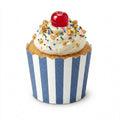 Panificio 3 oz Round Stripe Blue Paper Mini Baking Cup - Scalloped - 2 1/2" x 2 1/2" x 1 3/4" - 200 count box