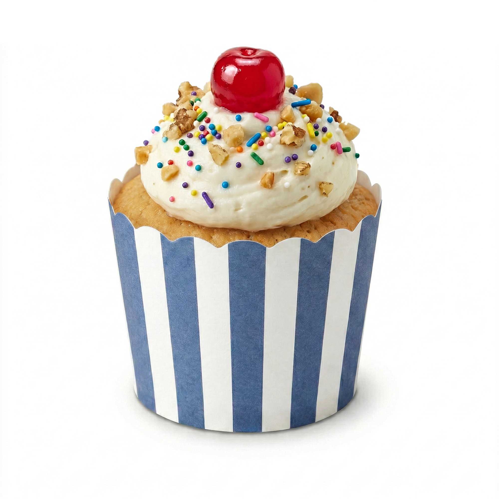 Panificio 3 oz Round Stripe Blue Paper Mini Baking Cup - Scalloped - 2 1/2" x 2 1/2" x 1 3/4" - 200 count box