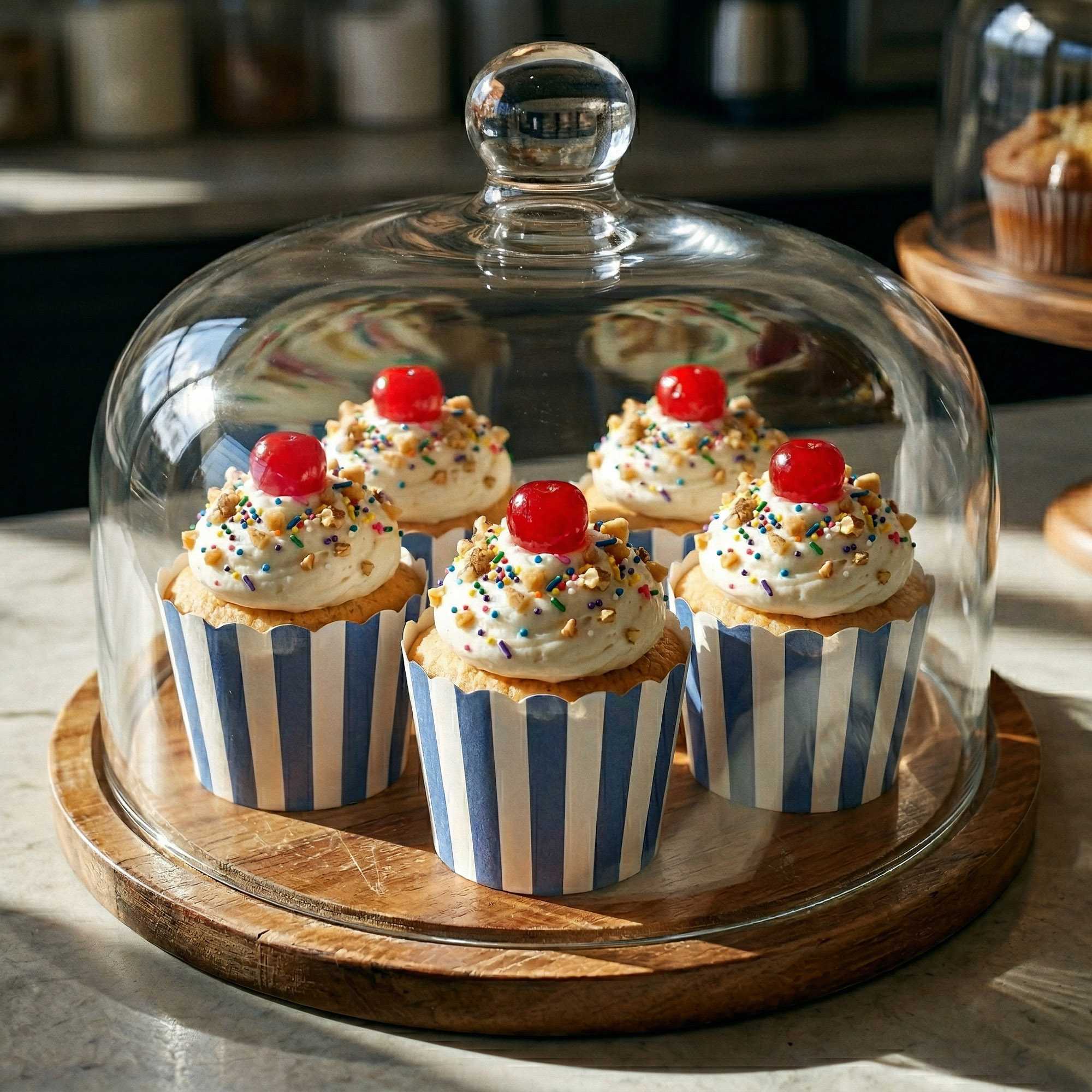 Panificio 3 oz Round Stripe Blue Paper Mini Baking Cup - Scalloped - 2 1/2" x 2 1/2" x 1 3/4" - 200 count box