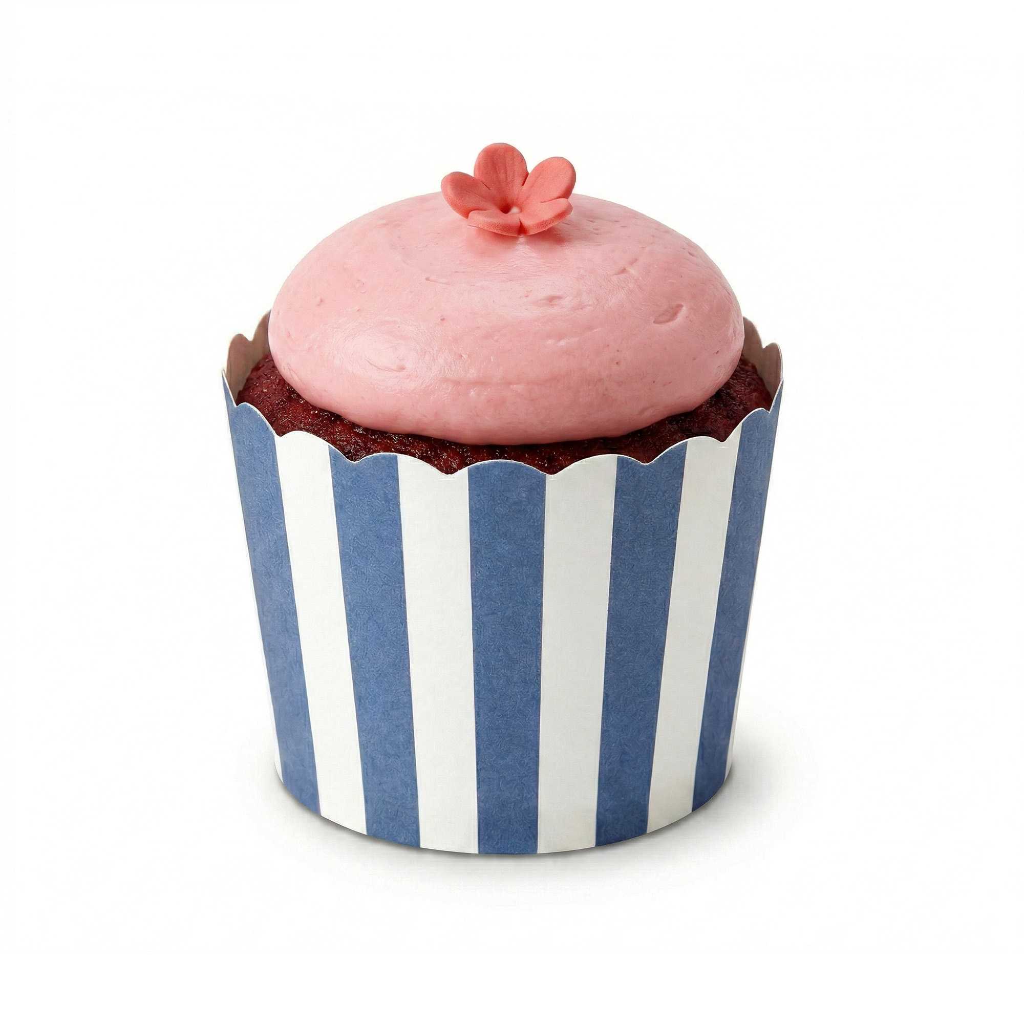 Panificio 3 oz Round Stripe Blue Paper Mini Baking Cup - Scalloped - 2 1/2" x 2 1/2" x 1 3/4" - 200 count box