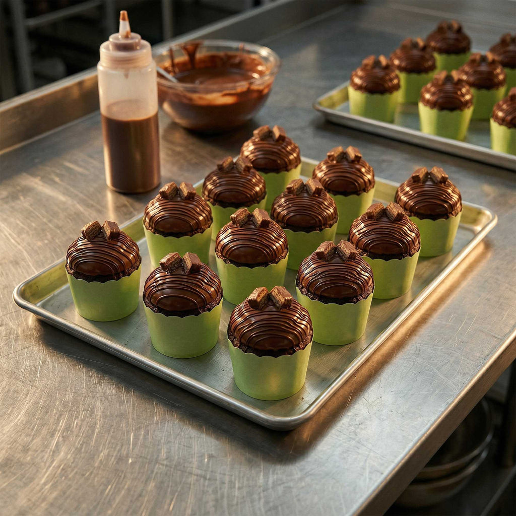 Panificio 3 oz Round Eco Green Paper Mini Baking Cup - Scalloped - 2 1/2" x 2 1/2" x 1 3/4" - 200 count box