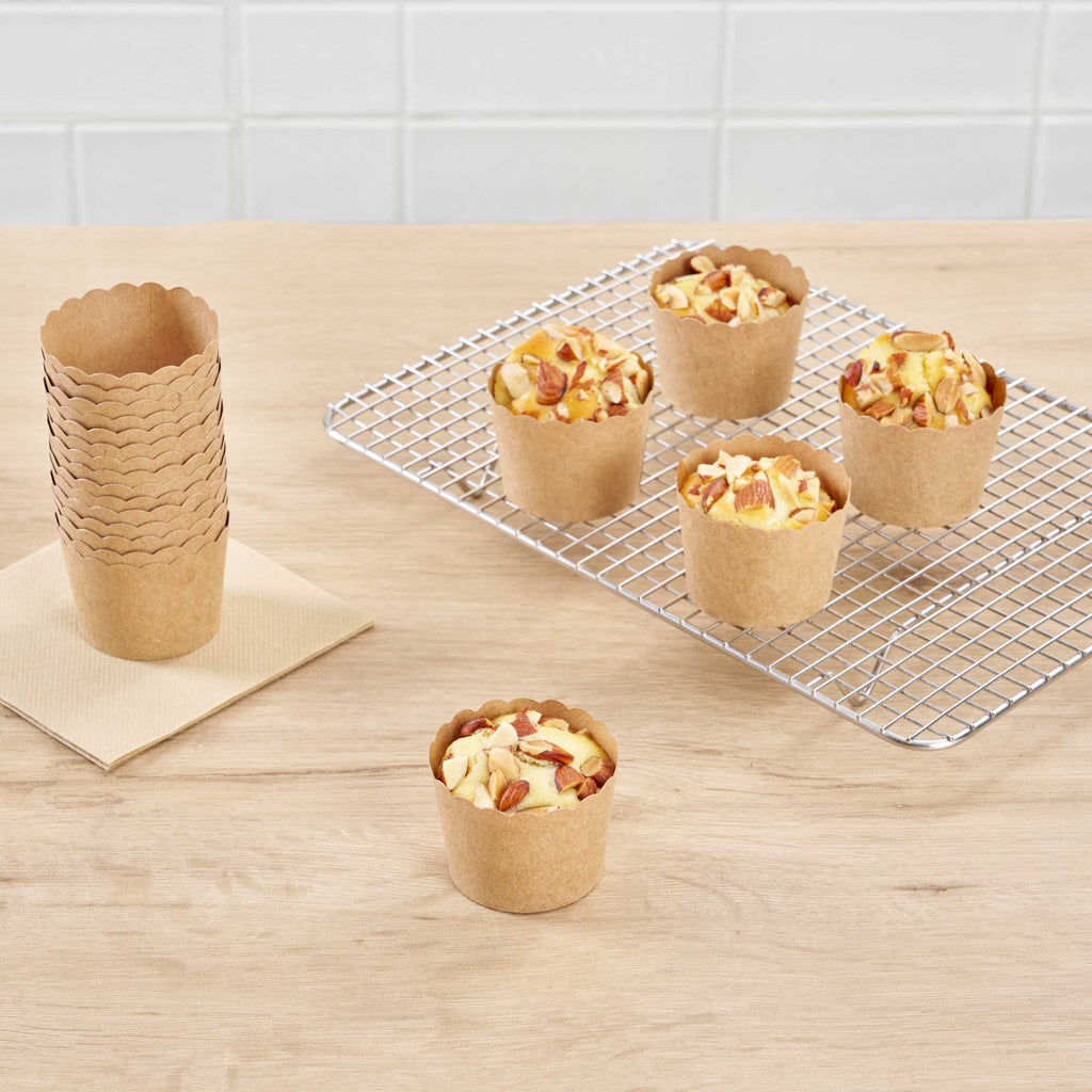 Panificio 3 oz Kraft Paper Mini Baking Cup - Scalloped - 2 1/2" x 2 1/2" x 1 3/4" - 200 count box