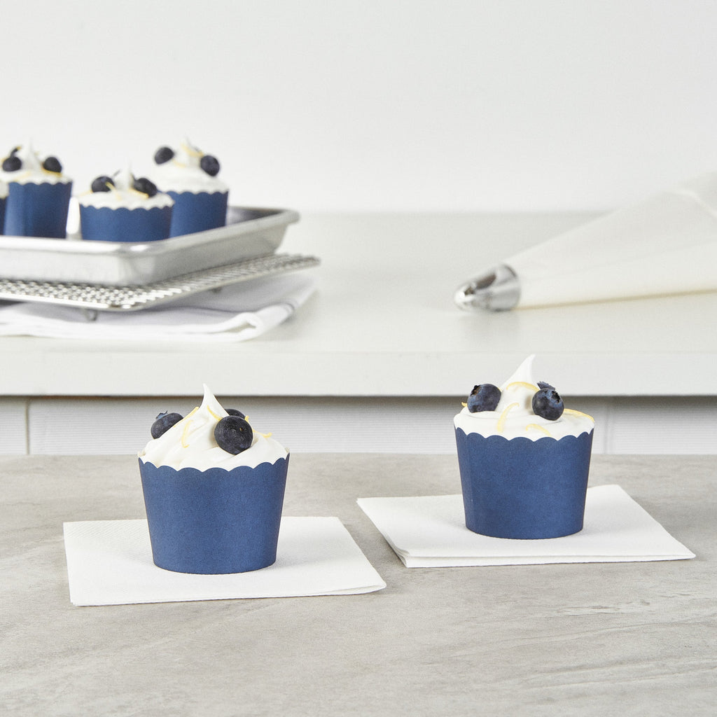 Panificio 3 oz Round Midnight Blue Paper Mini Baking Cup - Scalloped - 2 1/2" x 2 1/2" x 1 3/4" - 200 count box