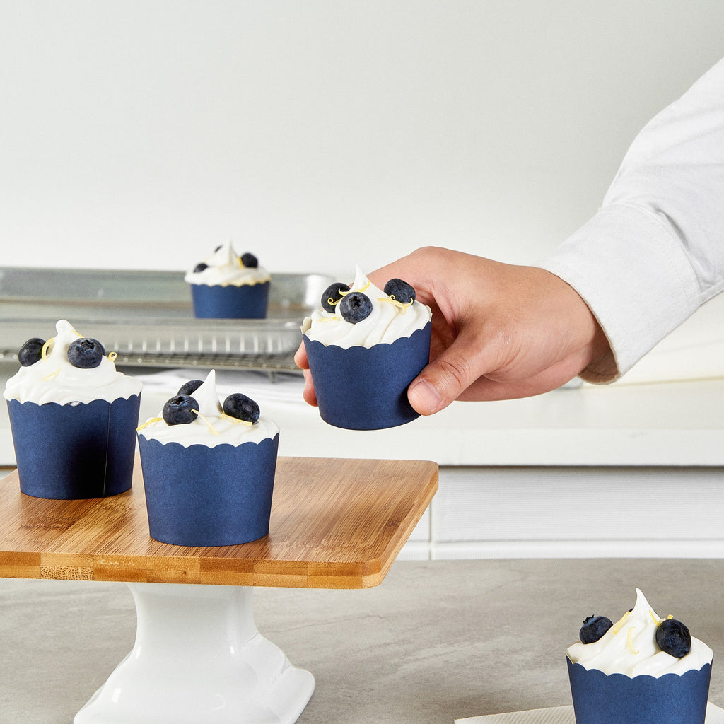 Panificio 3 oz Round Midnight Blue Paper Mini Baking Cup - Scalloped - 2 1/2" x 2 1/2" x 1 3/4" - 200 count box