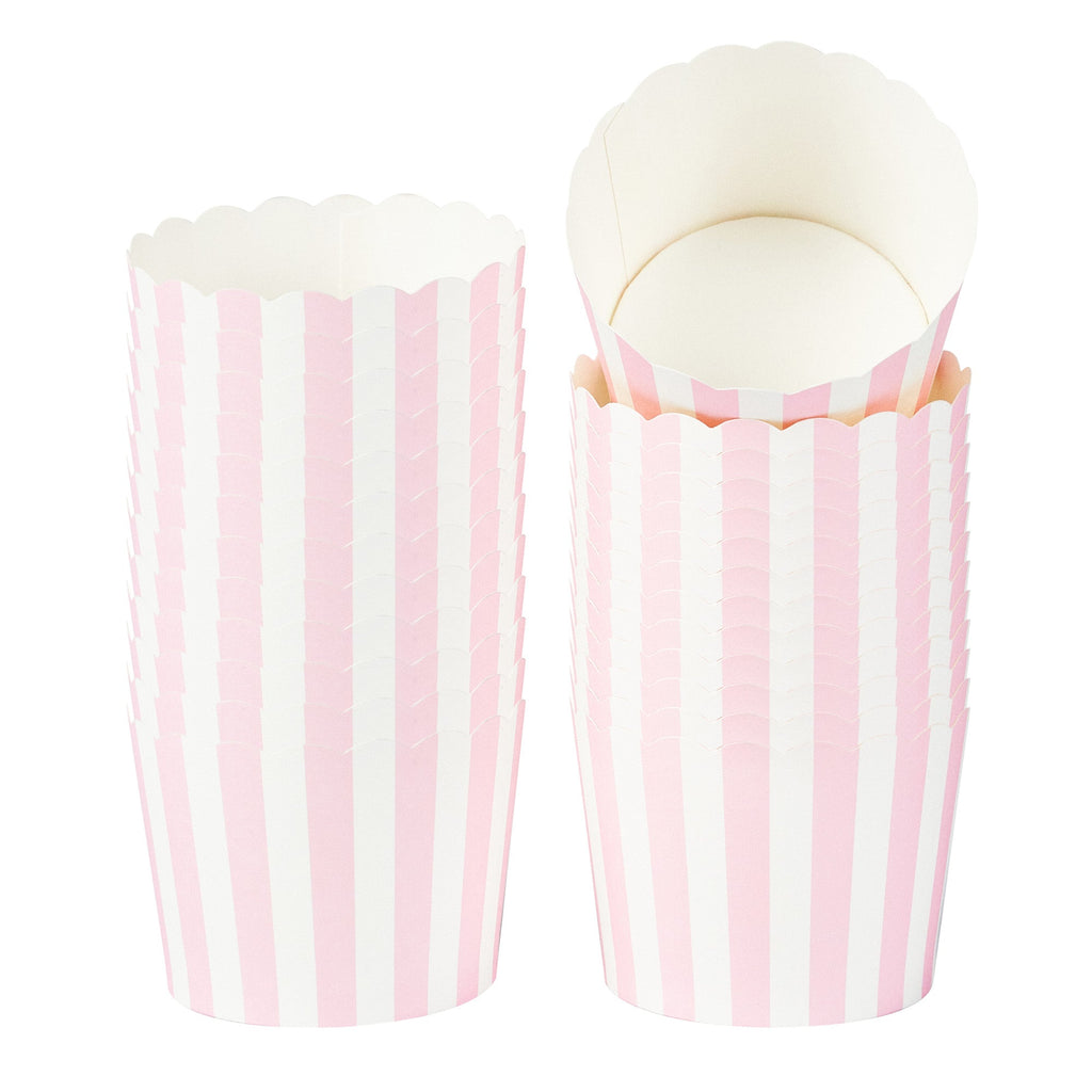 Panificio 3 oz Round Stripe Pink Paper Mini Baking Cup - Scalloped - 2 1/2" x 2 1/2" x 1 3/4" - 200 count box