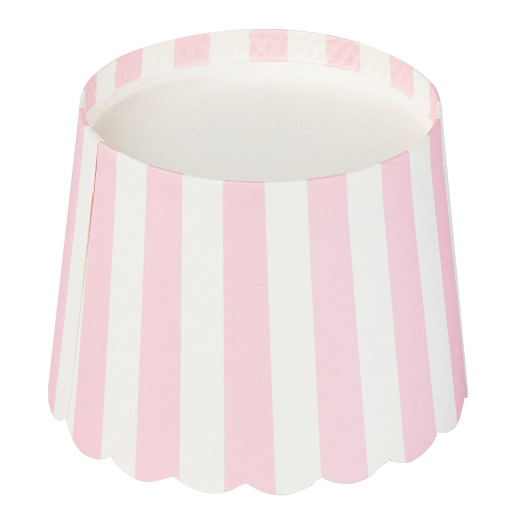 Panificio 3 oz Round Stripe Pink Paper Mini Baking Cup - Scalloped - 2 1/2" x 2 1/2" x 1 3/4" - 200 count box