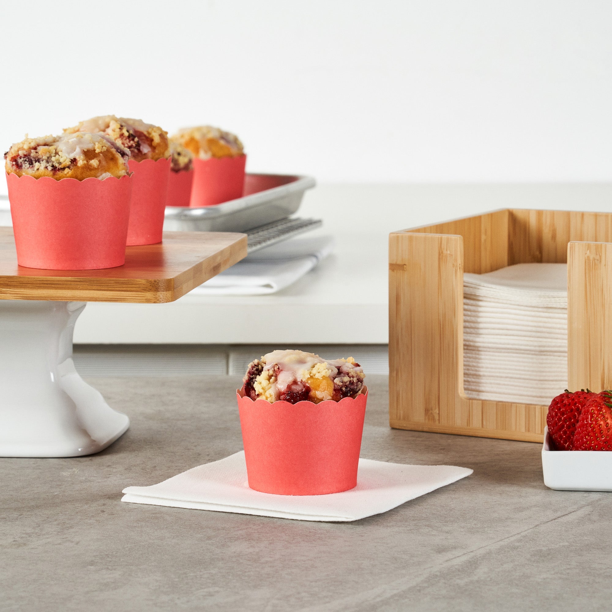 Panificio 3 oz Round Red Paper Mini Baking Cup - Scalloped - 2 1/2" x 2 1/2" x 1 3/4" - 200 count box