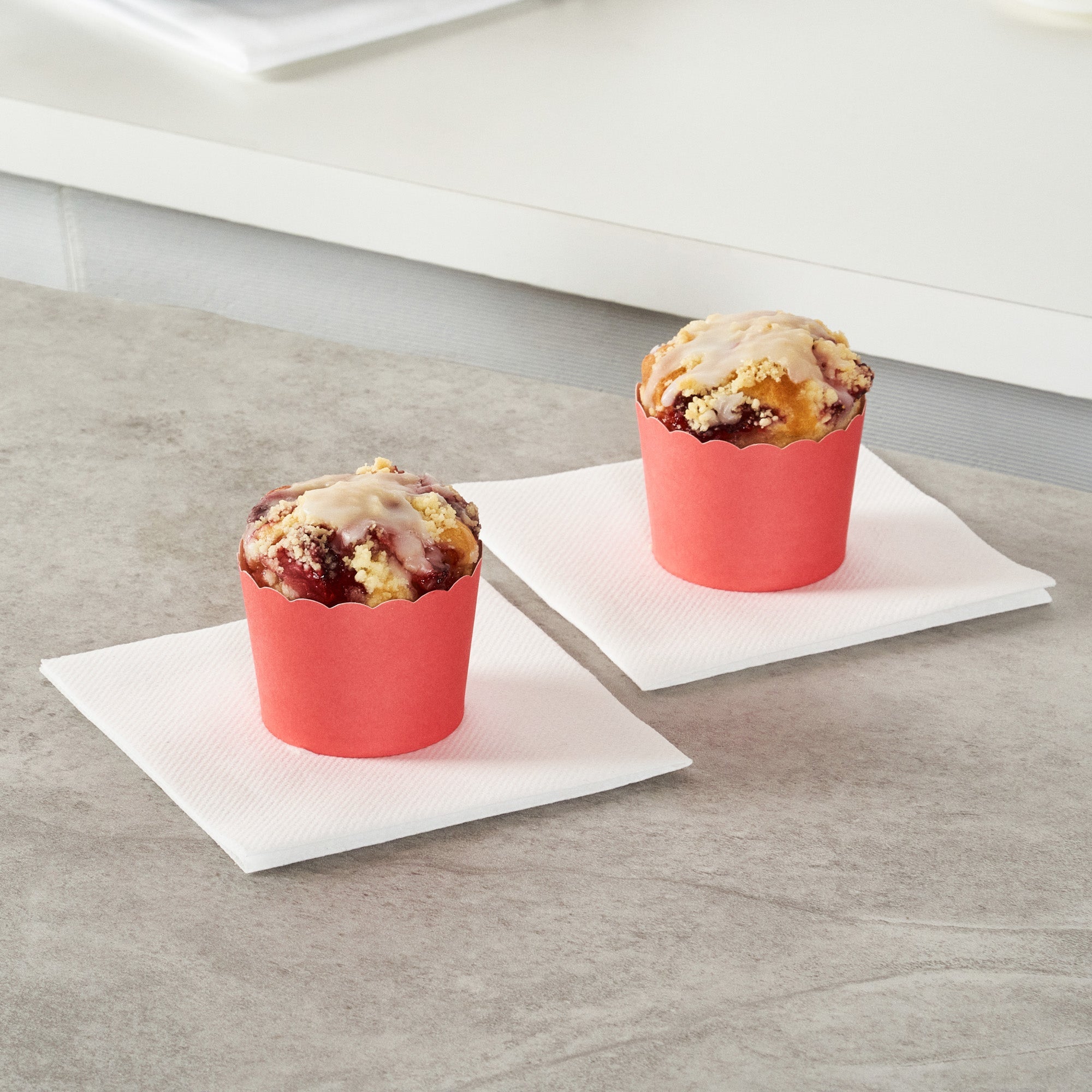 Panificio 3 oz Round Red Paper Mini Baking Cup - Scalloped - 2 1/2" x 2 1/2" x 1 3/4" - 200 count box