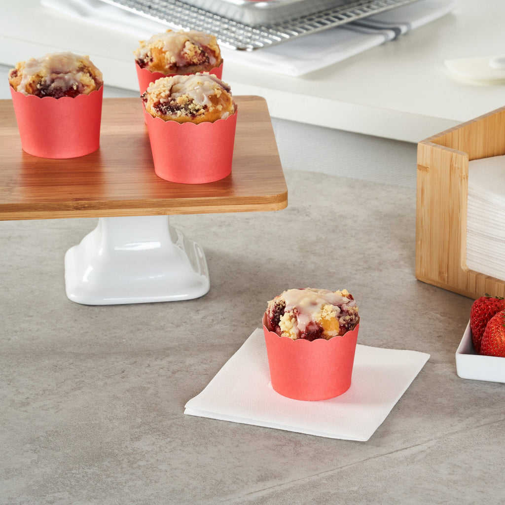 Panificio 3 oz Round Red Paper Mini Baking Cup - Scalloped - 2 1/2" x 2 1/2" x 1 3/4" - 200 count box