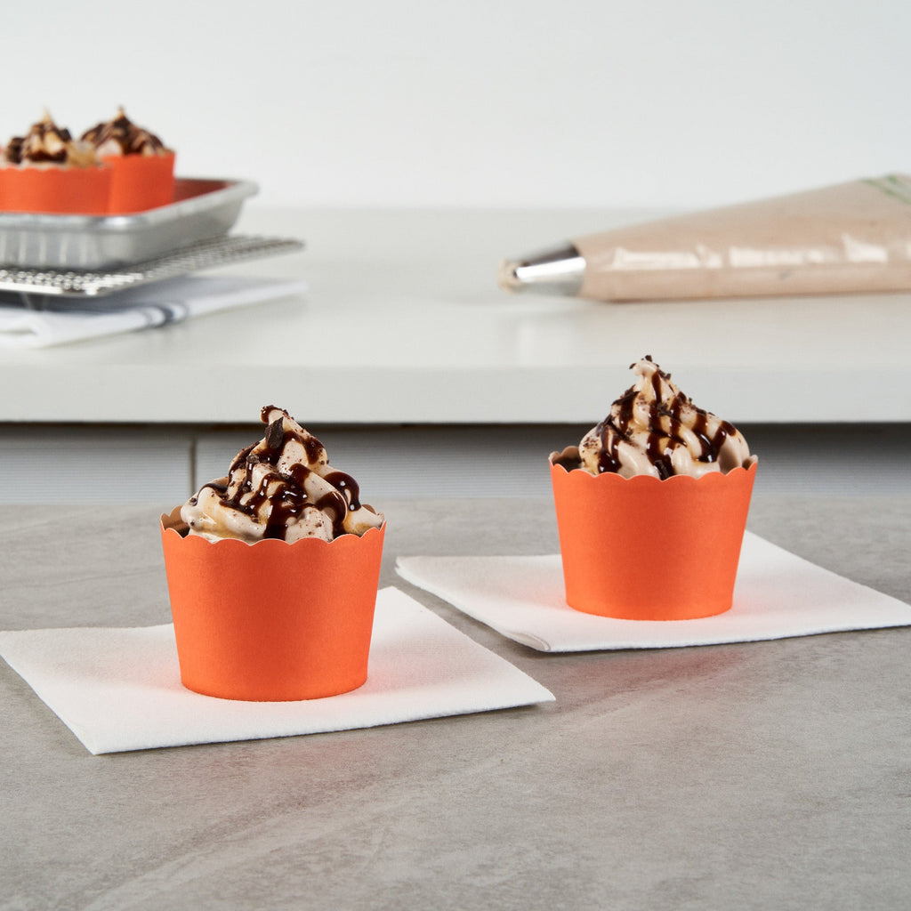 Panificio 3 oz Round Orange Paper Mini Baking Cup - Scalloped - 2 1/2" x 2 1/2" x 1 3/4" - 200 count box