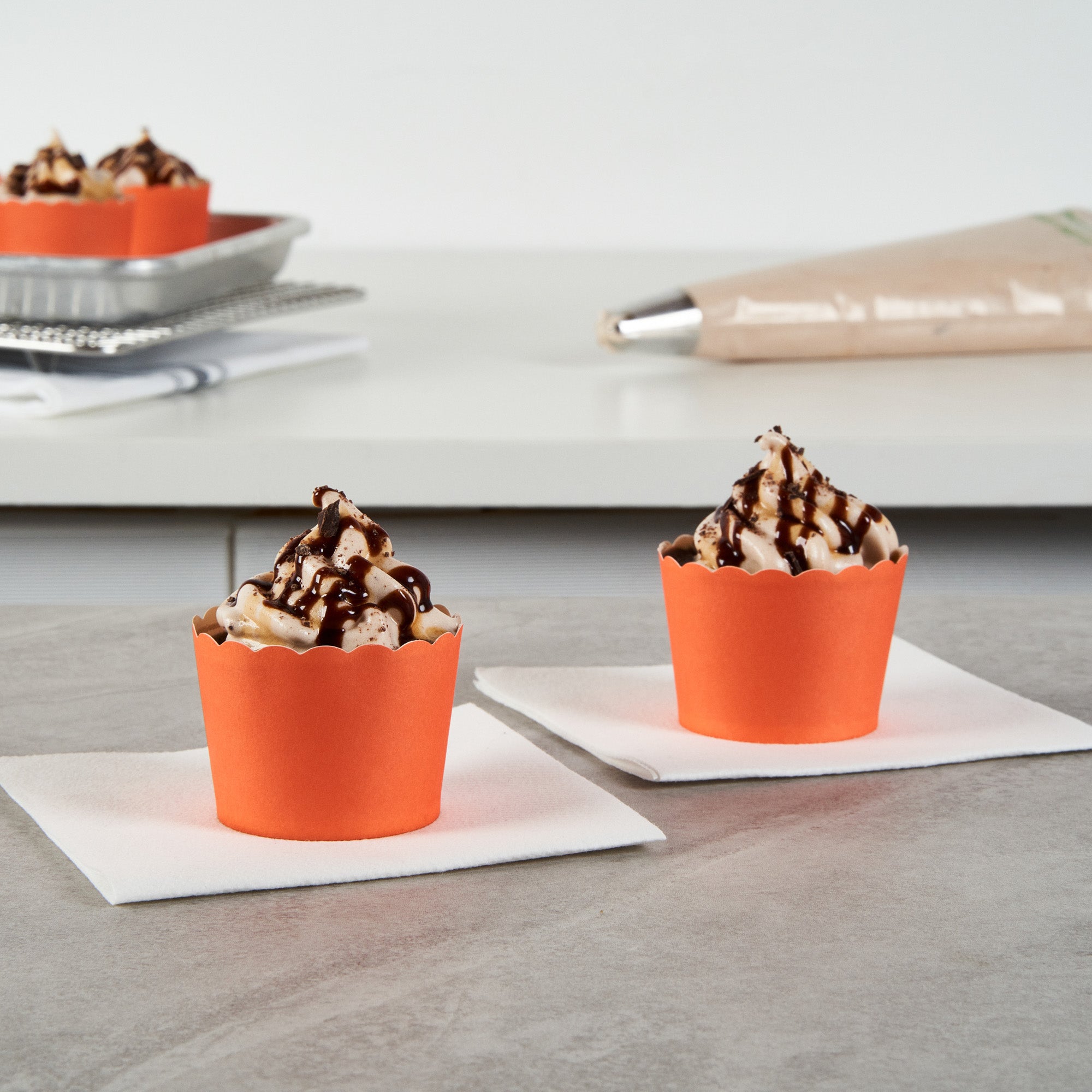 Panificio 3 oz Round Orange Paper Mini Baking Cup - Scalloped - 2 1/2" x 2 1/2" x 1 3/4" - 200 count box