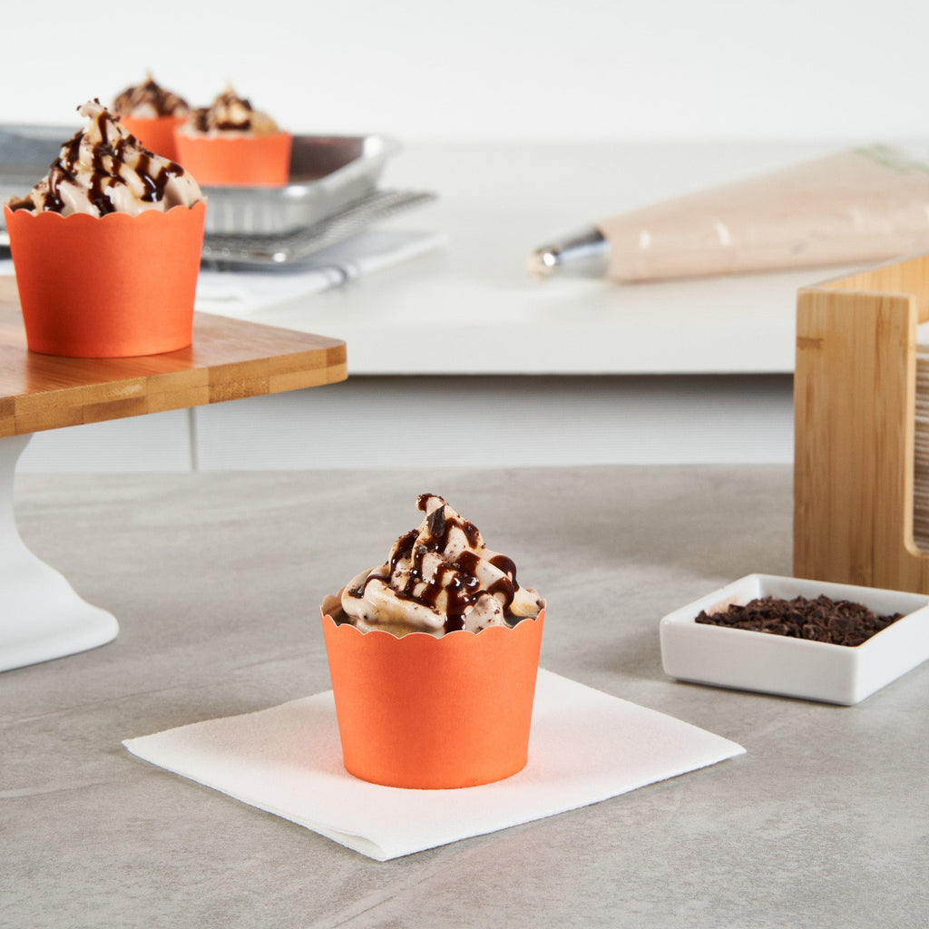 Panificio 3 oz Round Orange Paper Mini Baking Cup - Scalloped - 2 1/2" x 2 1/2" x 1 3/4" - 200 count box