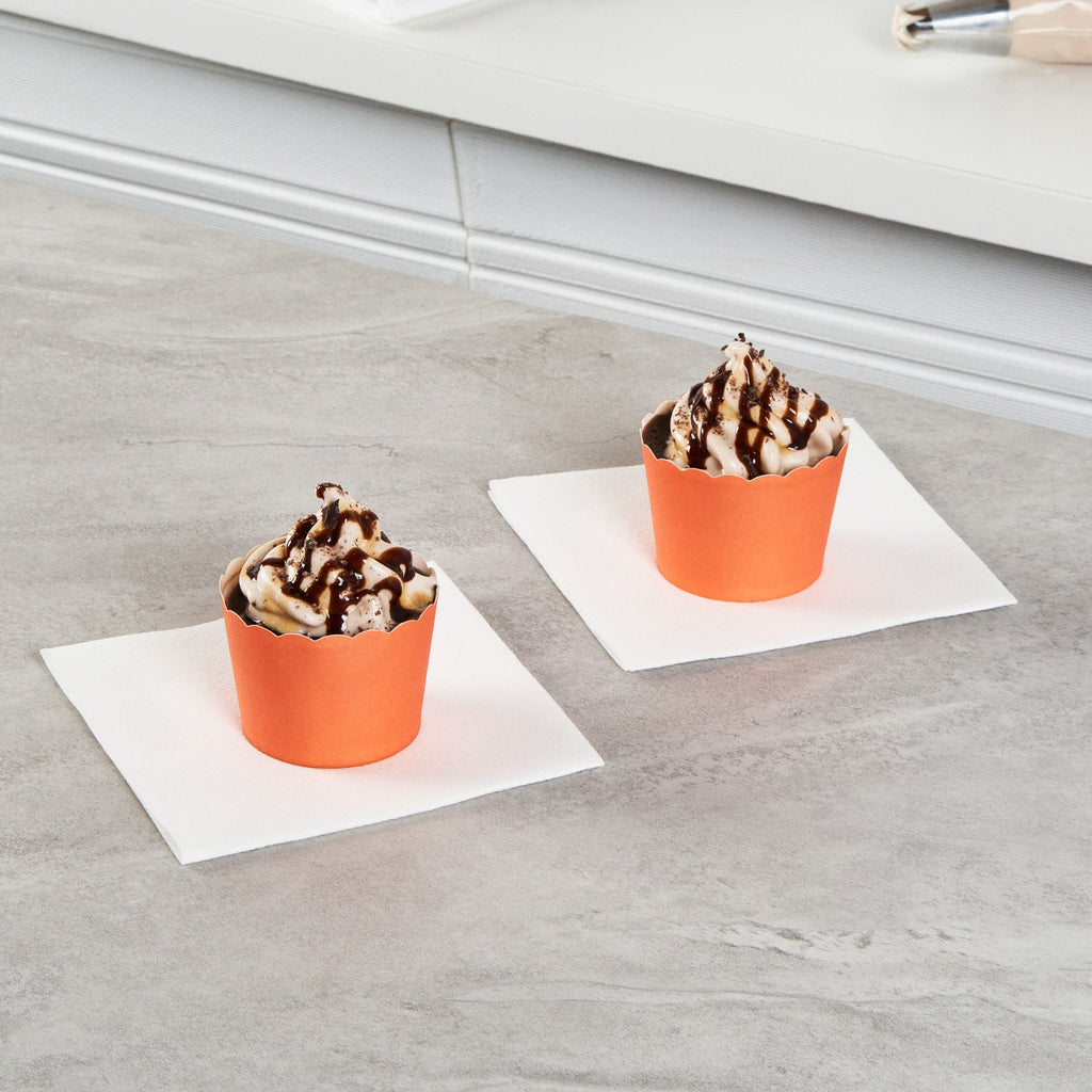 Panificio 3 oz Round Orange Paper Mini Baking Cup - Scalloped - 2 1/2" x 2 1/2" x 1 3/4" - 200 count box
