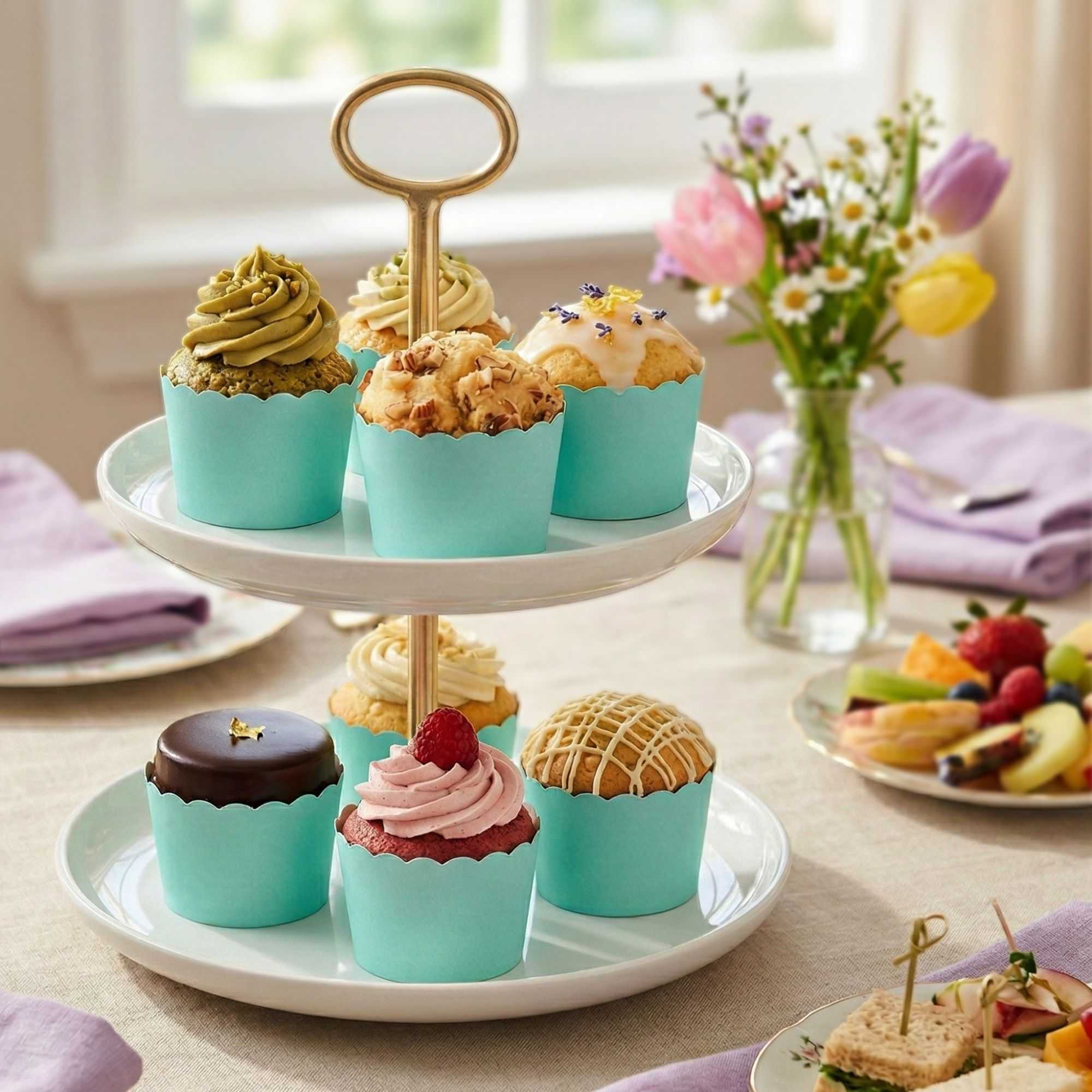 Panificio 3 oz Round Turquoise Paper Mini Baking Cup - Scalloped - 2 1/2" x 2 1/2" x 1 3/4" - 200 count box