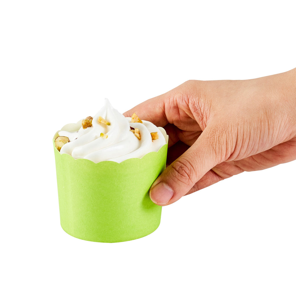 Panificio 6 oz Round Eco Green Paper Classic Baking Cup - Scalloped - 2 3/4" x 2 3/4" x 2 1/4" - 200 count box