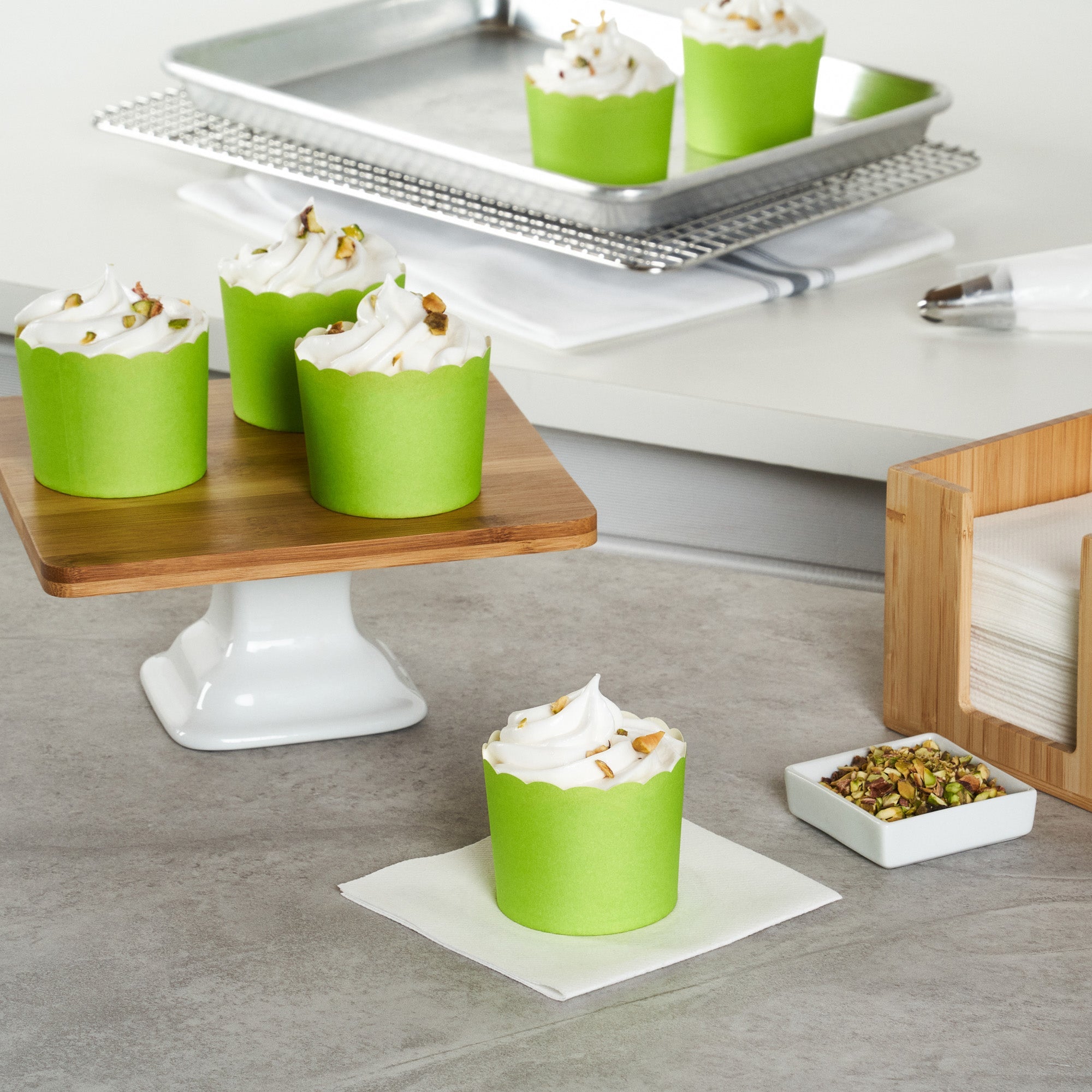 Panificio 6 oz Round Eco Green Paper Classic Baking Cup - Scalloped - 2 3/4" x 2 3/4" x 2 1/4" - 200 count box