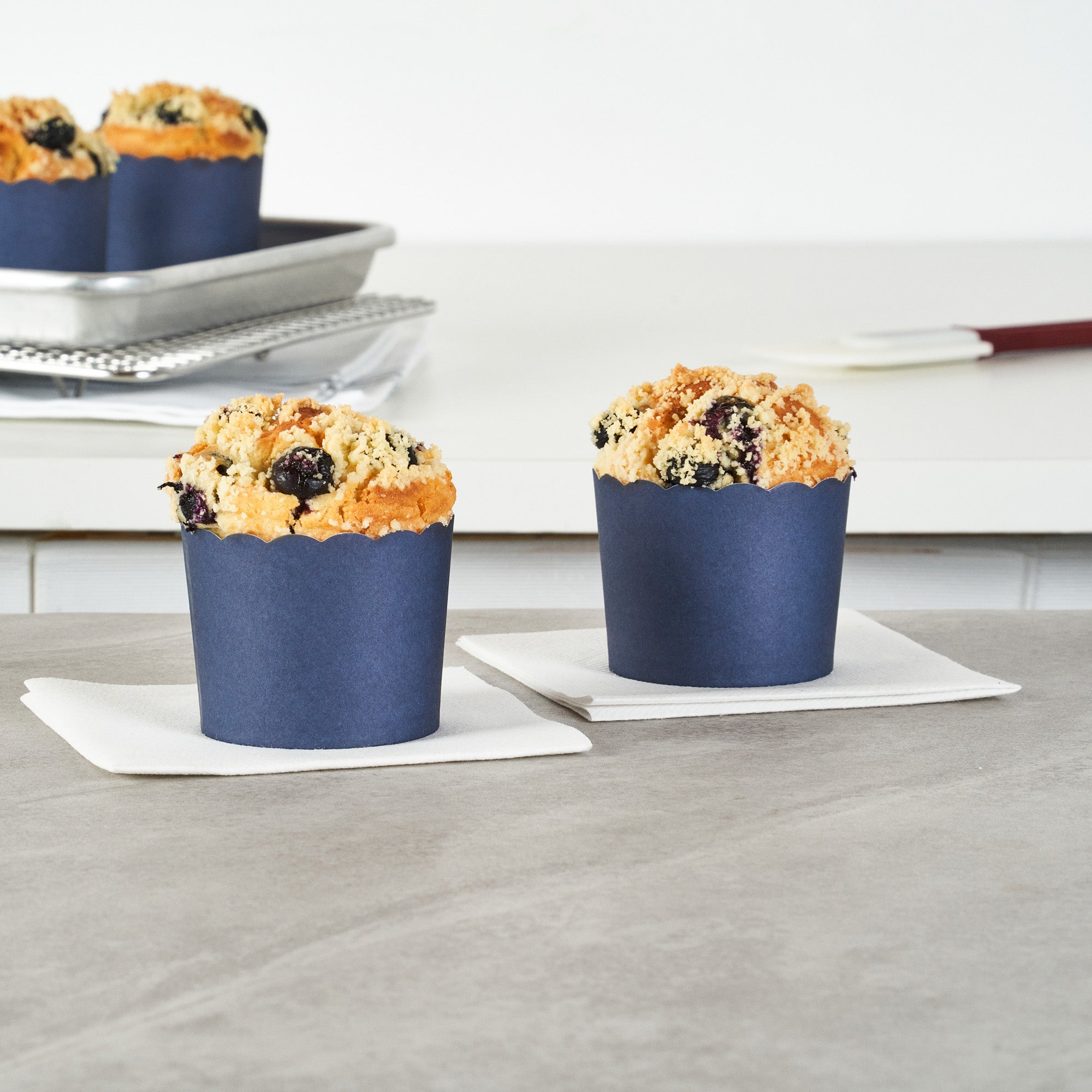 Panificio 6 oz Round Midnight Blue Paper Classic Baking Cup - Scalloped - 2 3/4" x 2 3/4" x 2 1/4" - 200 count box