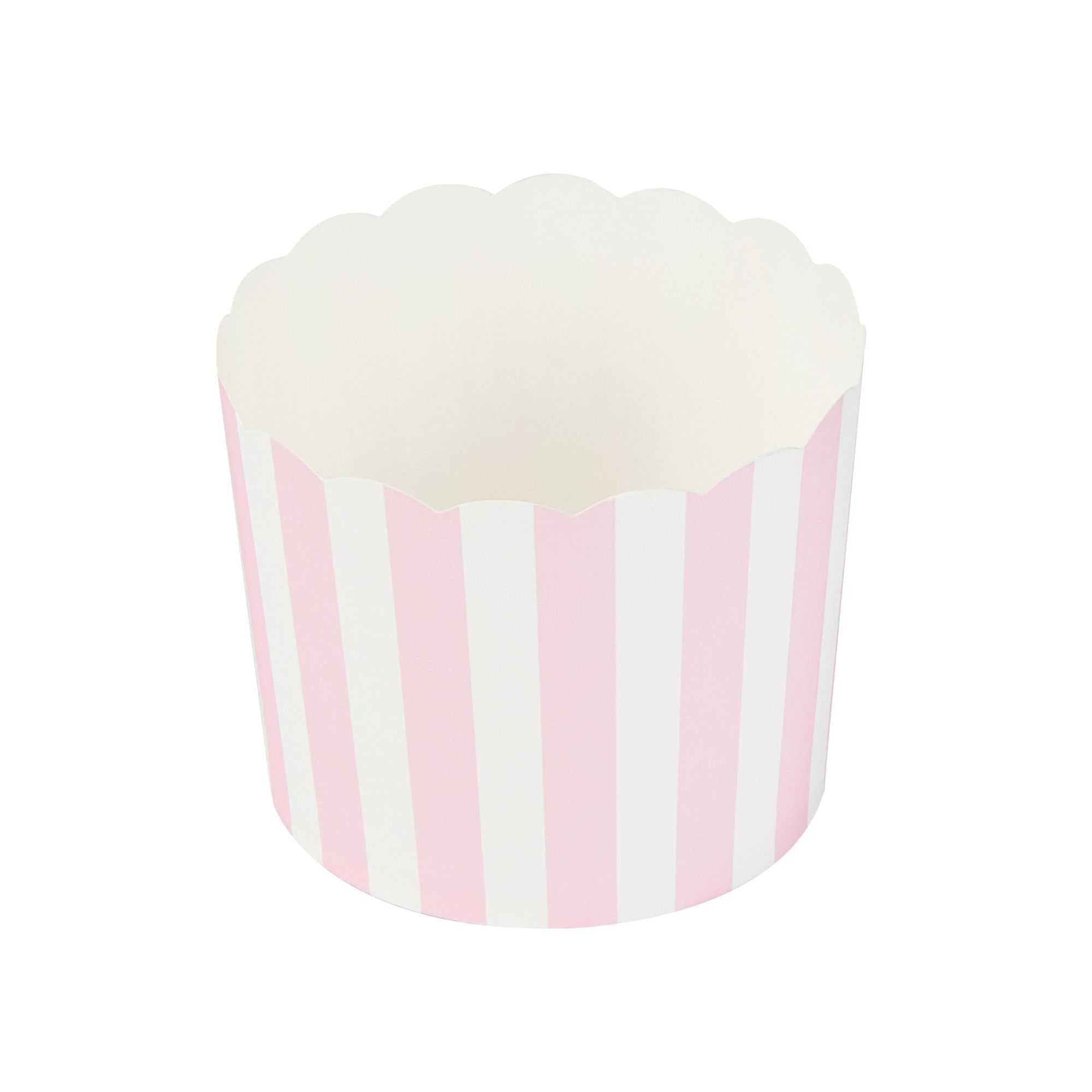 Panificio 6 oz Round Stripe Pink Paper Classic Baking Cup - Scalloped - 2 3/4" x 2 3/4" x 2 1/4" - 200 count box