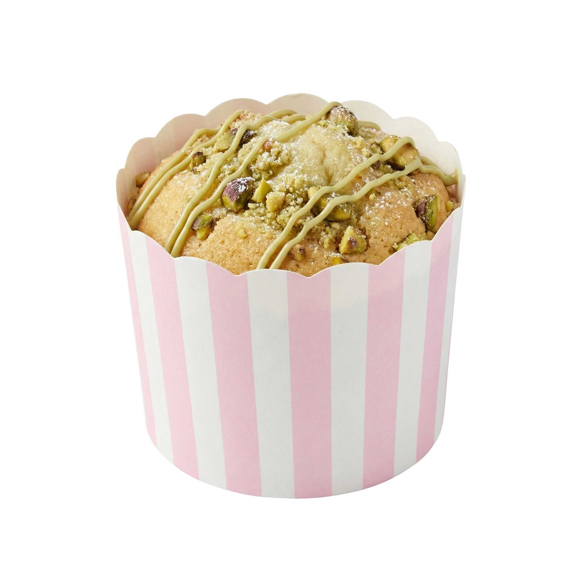Panificio 6 oz Round Stripe Pink Paper Classic Baking Cup - Scalloped - 2 3/4" x 2 3/4" x 2 1/4" - 200 count box