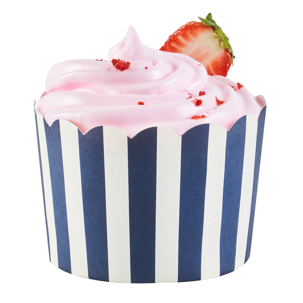 Panificio 10 oz Round Stripe Blue Paper Jumbo Baking Cup - Scalloped - 3 1/2" x 3 1/2" x 2 1/2" - 200 count box