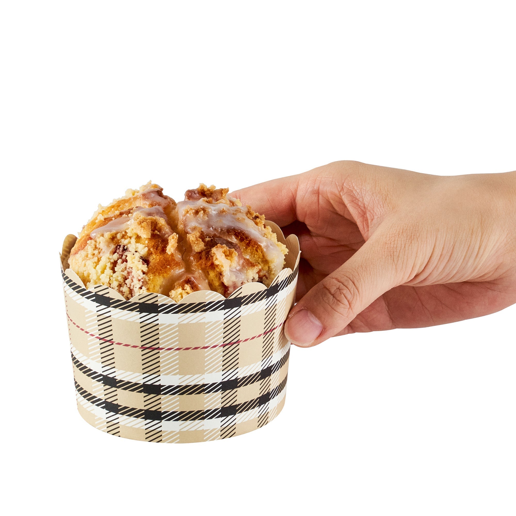 Panificio 10 oz Round Plaid Paper Jumbo Baking Cup - Scalloped - 3 1/2" x 3 1/2" x 2 1/2" - 200 count box