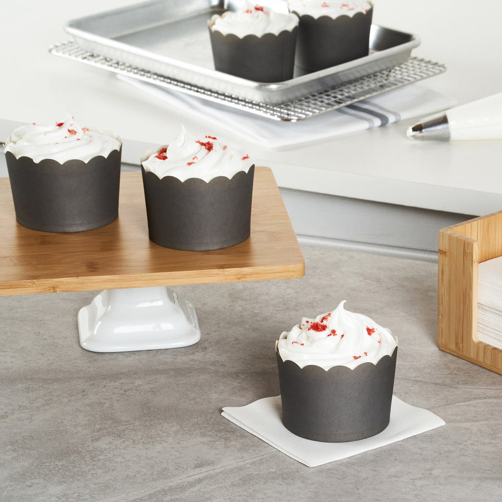 Panificio 10 oz Round Gray Paper Jumbo Baking Cup - Scalloped - 3 1/2" x 3 1/2" x 2 1/2" - 200 count box
