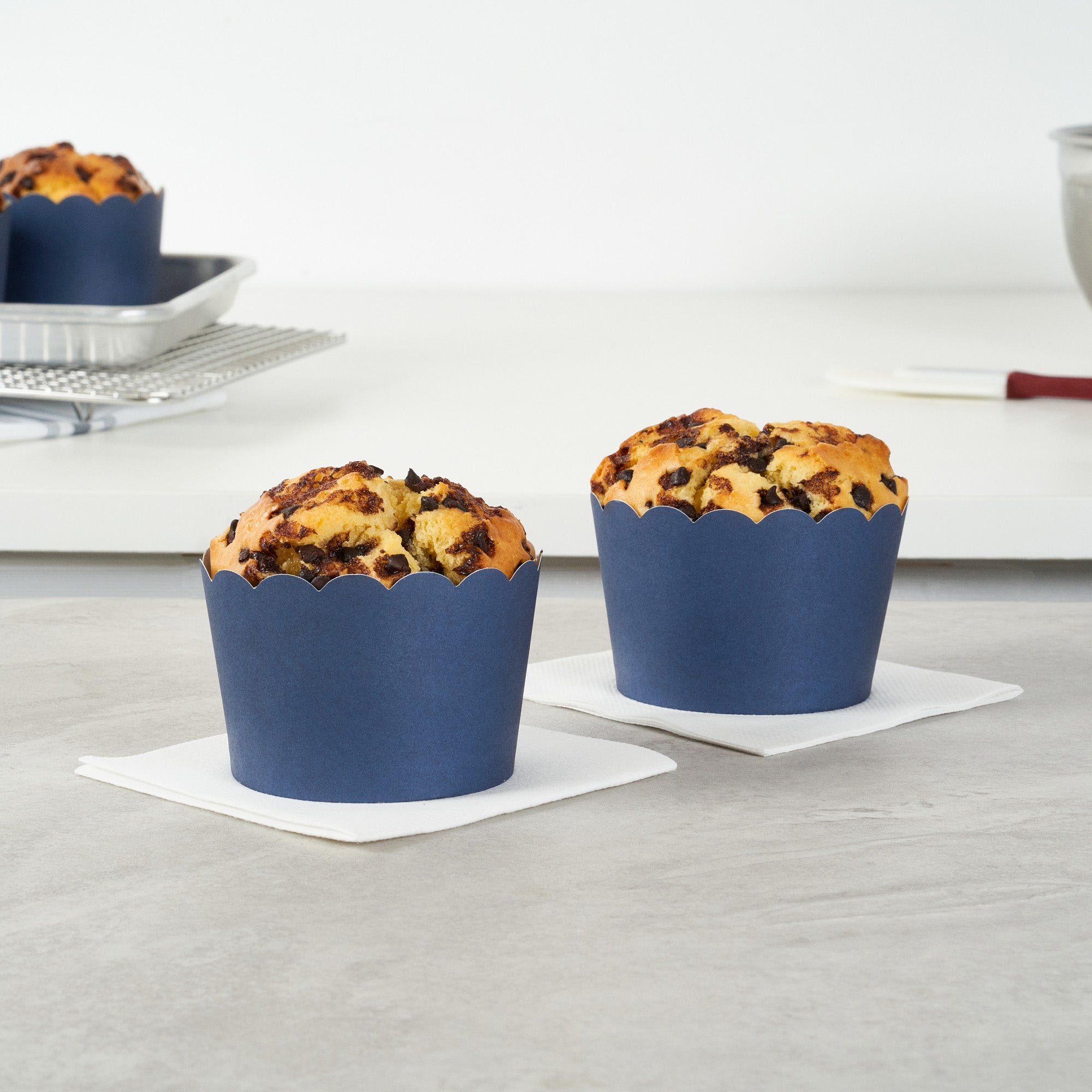 Panificio 10 oz Round Midnight Blue Paper Jumbo Baking Cup - Scalloped - 3 1/2" x 3 1/2" x 2 1/2" - 200 count box