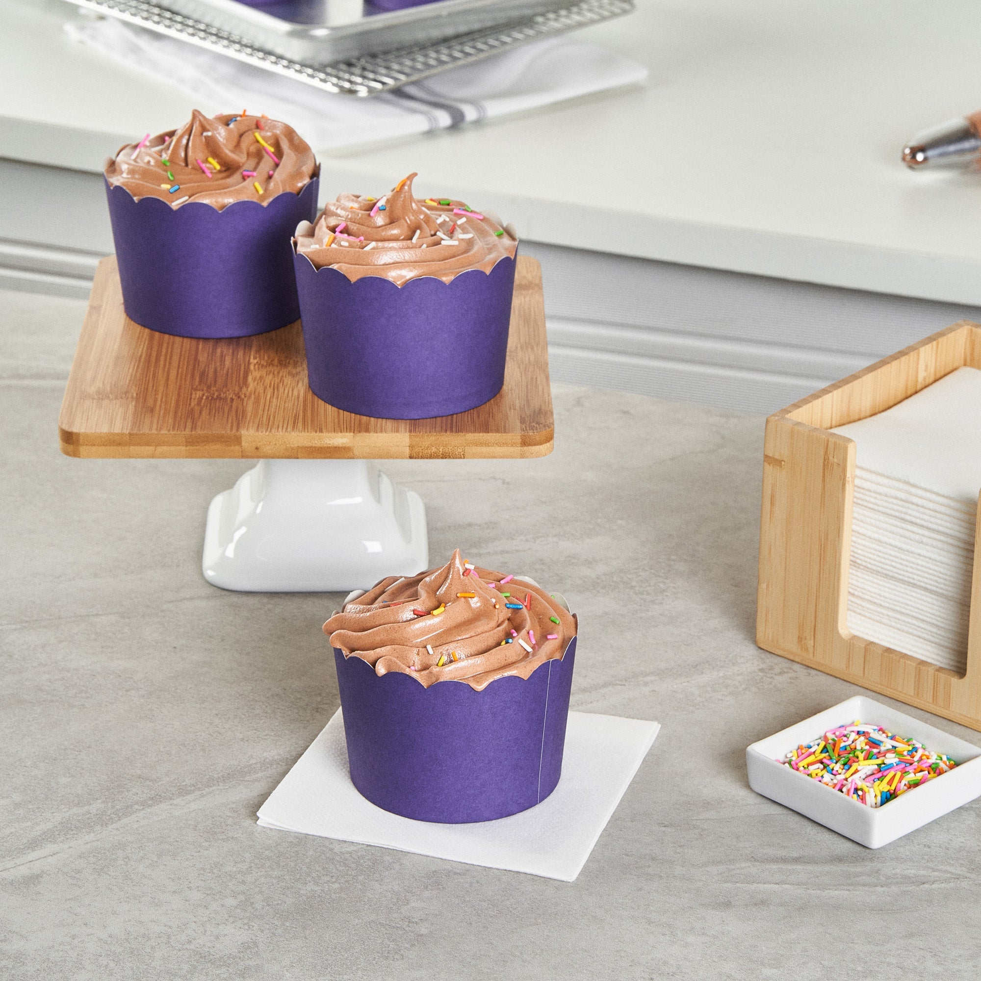 Panificio 10 oz Round Purple Paper Jumbo Baking Cup - Scalloped - 3 1/2" x 3 1/2" x 2 1/2" - 200 count box