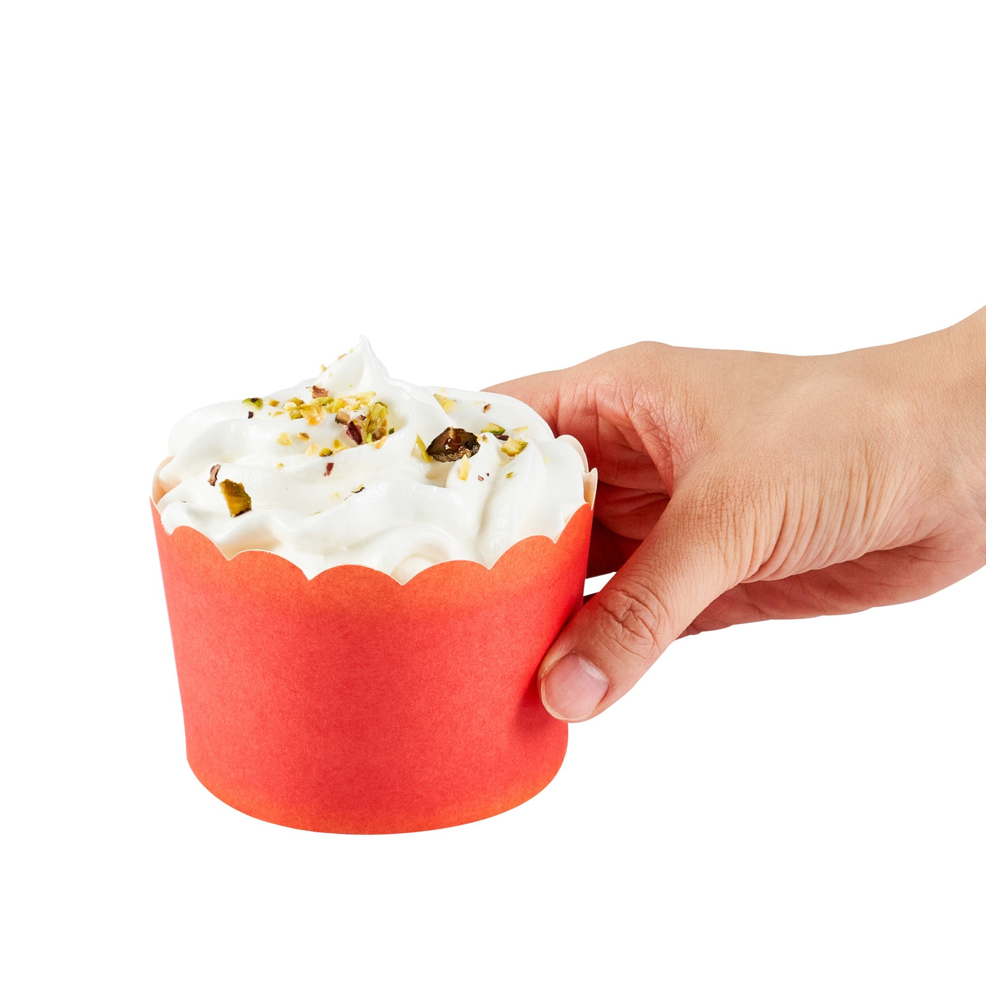 Panificio 10 oz Round Red Paper Jumbo Baking Cup - Scalloped - 3 1/2" x 3 1/2" x 2 1/2" - 200 count box