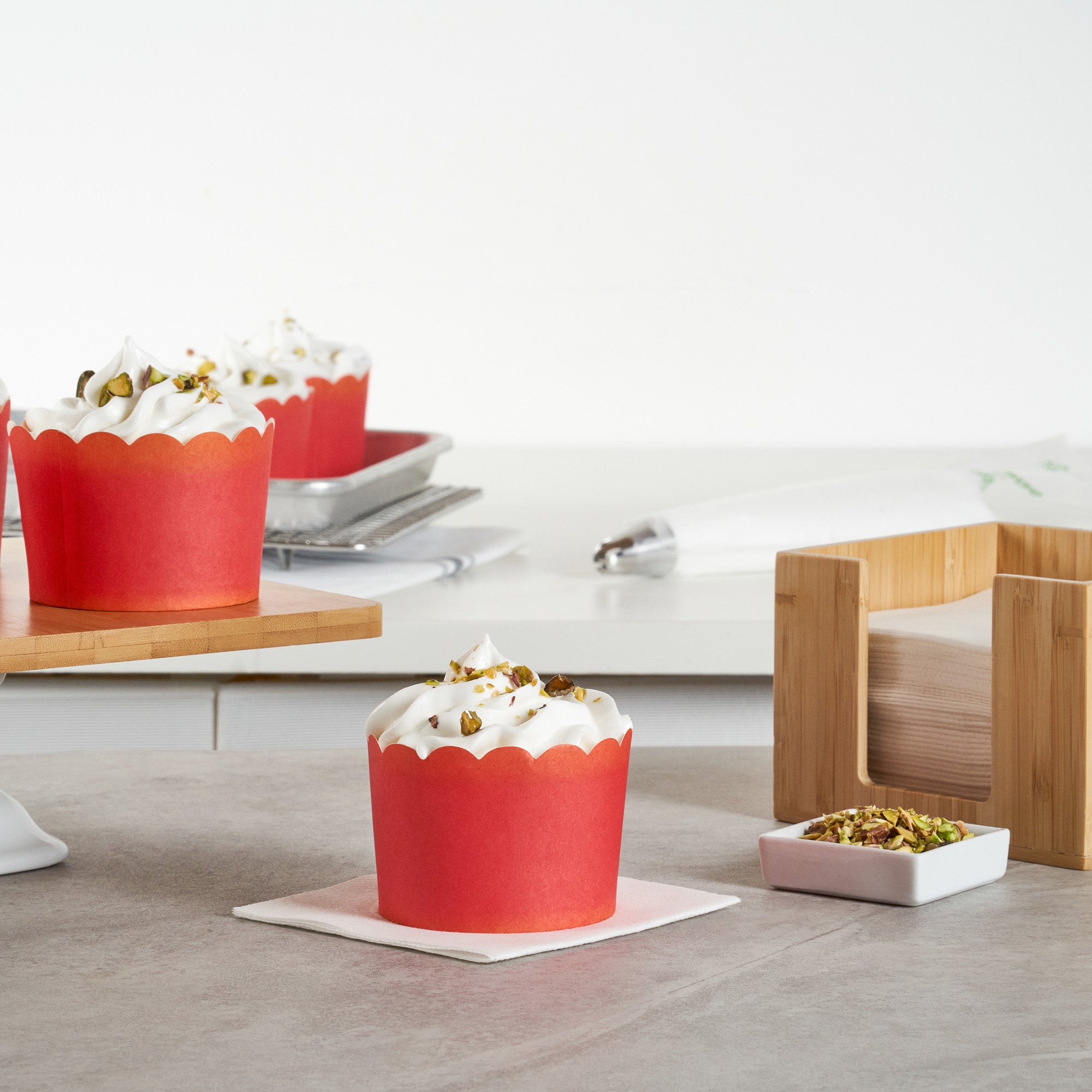 Panificio 10 oz Round Red Paper Jumbo Baking Cup - Scalloped - 3 1/2" x 3 1/2" x 2 1/2" - 200 count box