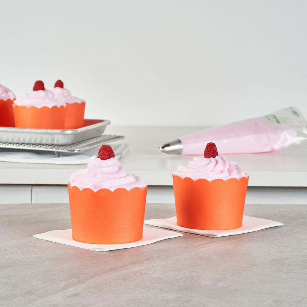 Panificio 10 oz Round Tangerine Paper Jumbo Baking Cup - Scalloped - 3 1/2" x 3 1/2" x 2 1/2" - 200 count box