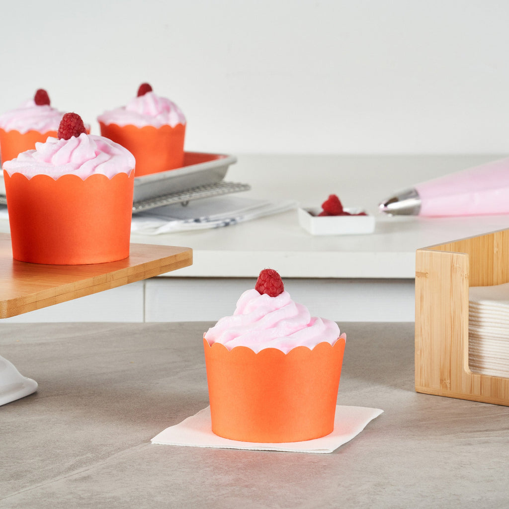 Panificio 10 oz Round Tangerine Paper Jumbo Baking Cup - Scalloped - 3 1/2" x 3 1/2" x 2 1/2" - 200 count box
