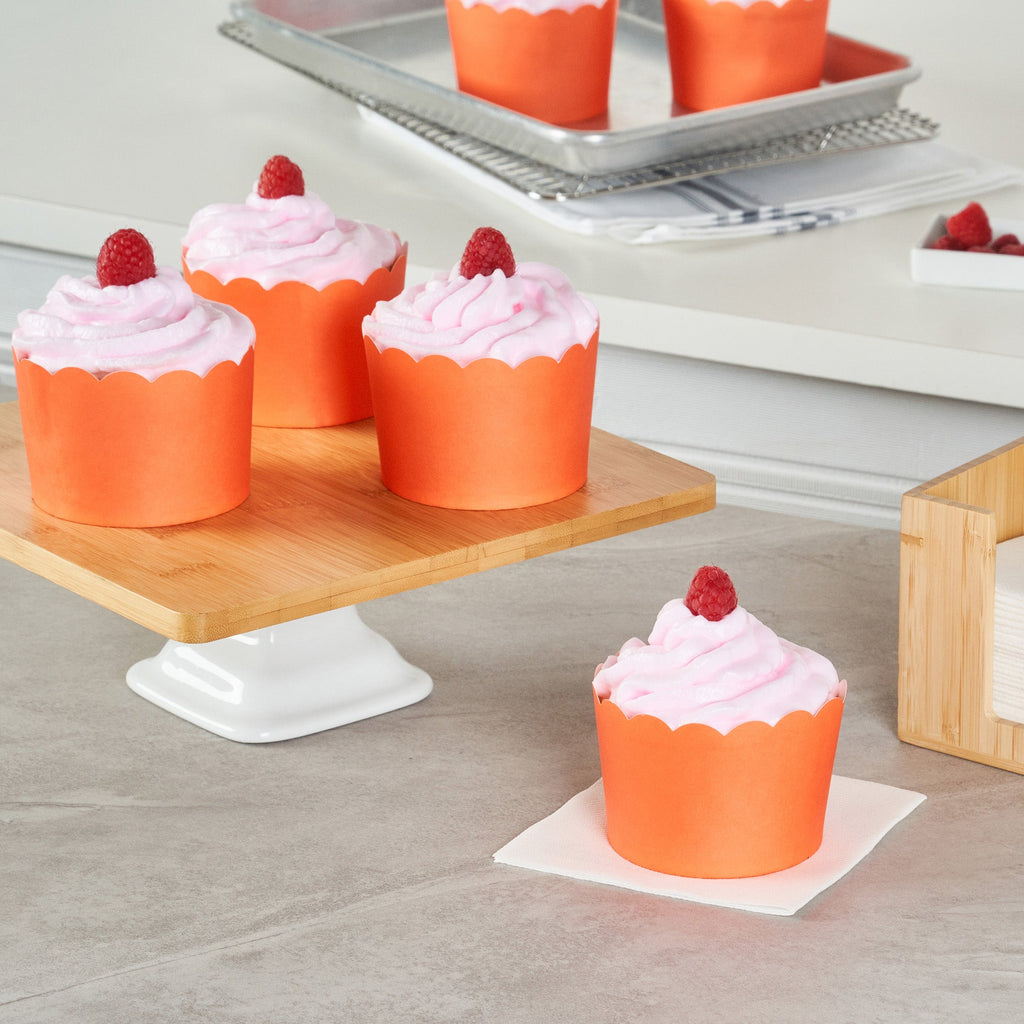Panificio 10 oz Round Tangerine Paper Jumbo Baking Cup - Scalloped - 3 1/2" x 3 1/2" x 2 1/2" - 200 count box